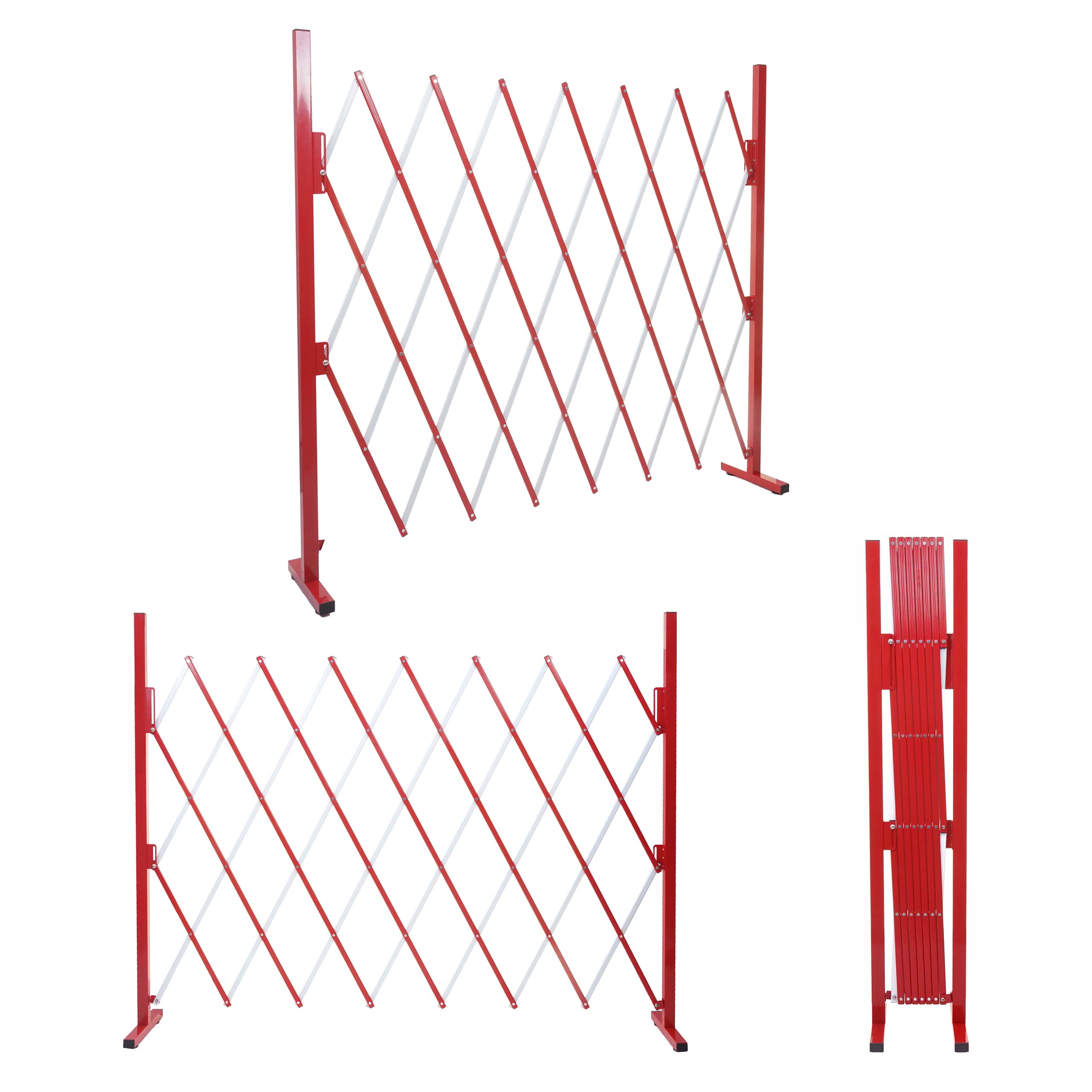 Absperrgitter MCW-B34, Scherengitter Zaun Schutzgitter ausziehbar, Alu rot-wei&szlig; ~ H&ouml;he 153cm, Breite 28-200cm 
