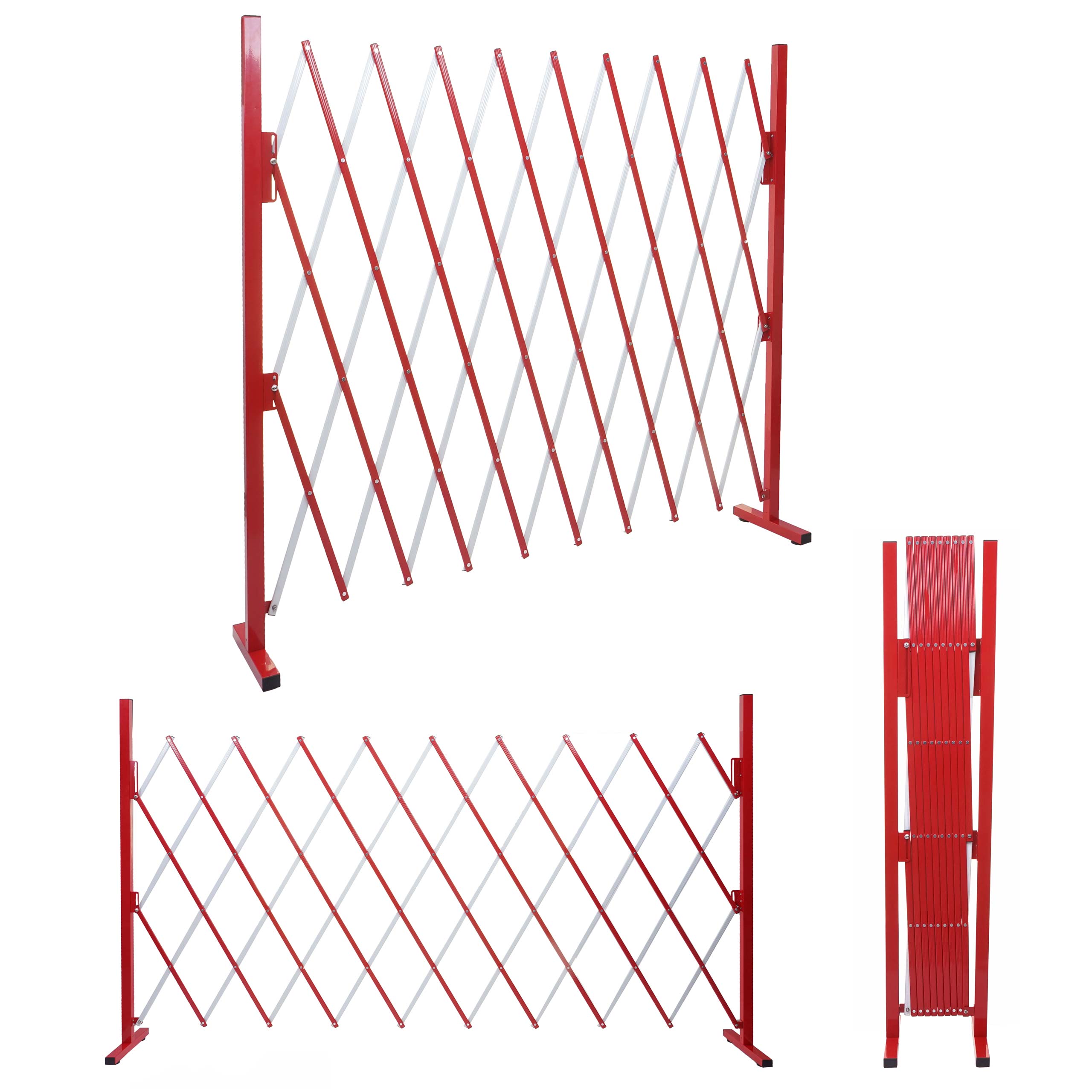 Absperrgitter MCW-B34, Scherengitter Zaun Schutzgitter ausziehbar, Alu rot-wei&szlig; ~ H&ouml;he 153cm, Breite 32-265cm 