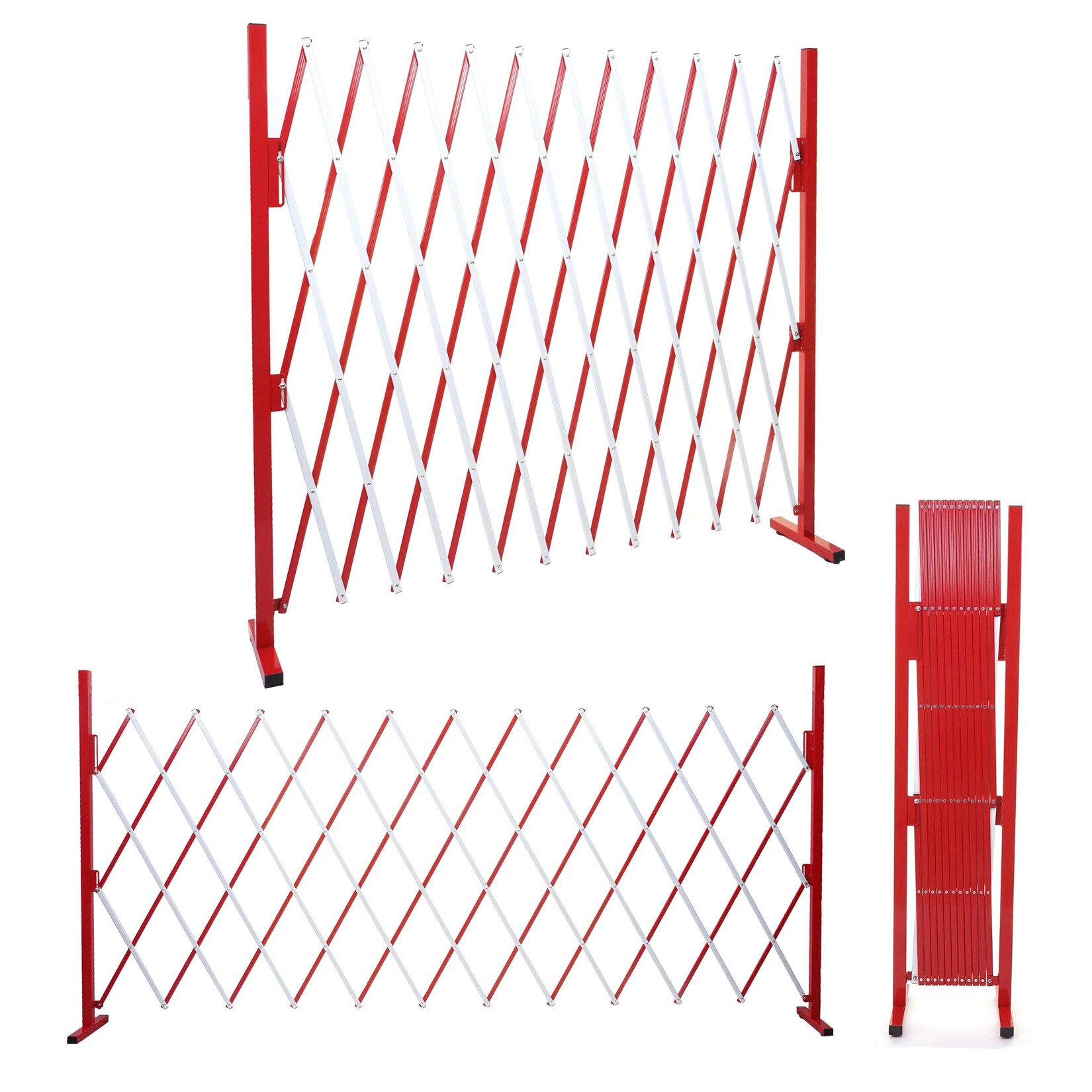 Absperrgitter -B34, Scherengitter Zaun Schutzgitter ausziehbar, Alu rot-weiß ~ Höhe 153cm, Breite 36-300cm