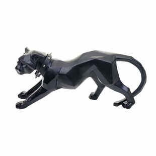 Deko Figur Leopard MCW-D36, Skulptur Raubkatze Statue, Polyresin, In-/Outdoor, 45x20x11cm ~ schwarz matt mit Halsband 