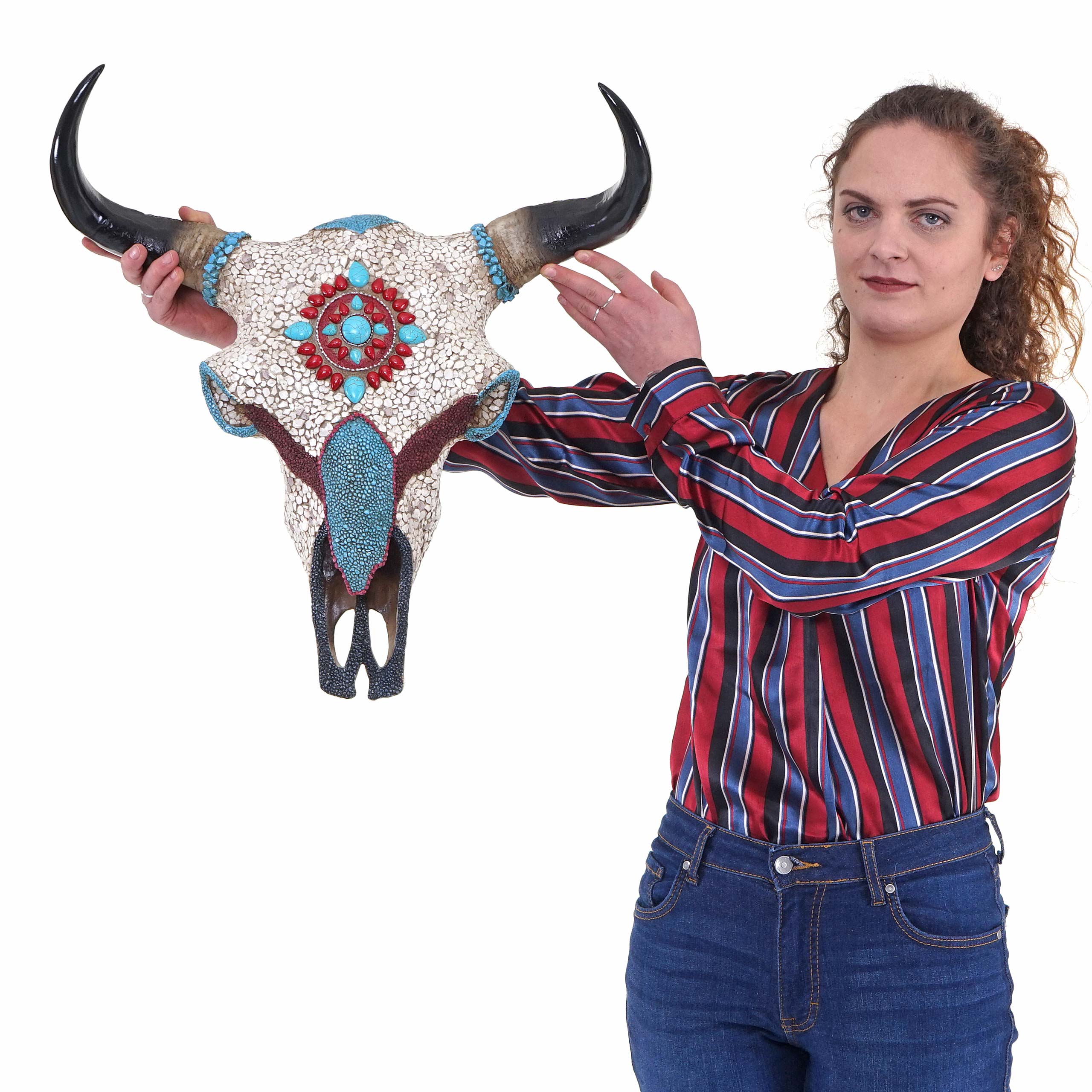 Deko Kuhsch&auml;del MCW-D31, Stierkopf Bulle Tierkopf Kuhkopf Troph&auml;e mit Mosaik, Polyresin 51x50x25cm 