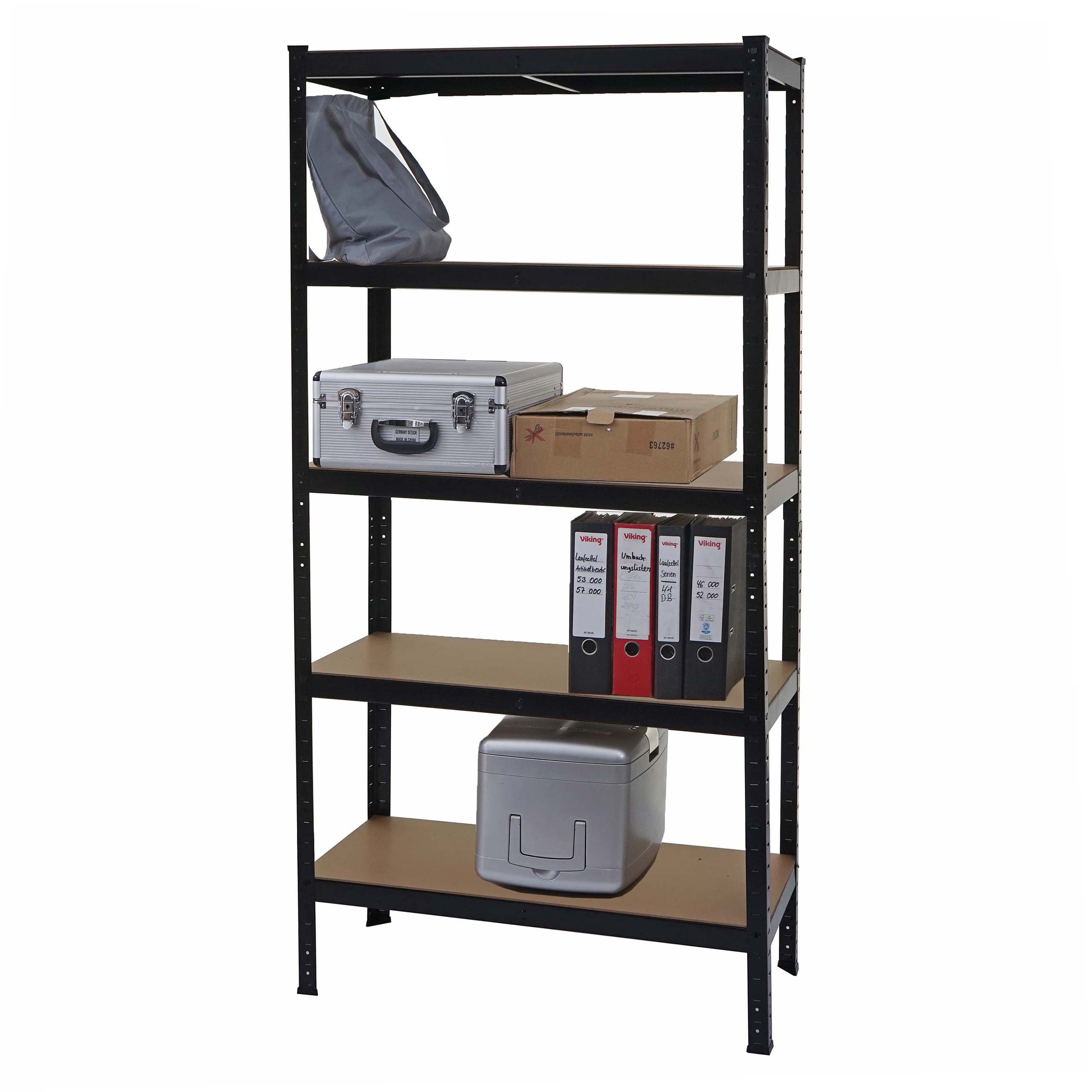 Schwerlastregal MCW-E33, Kellerregal Steckregal Lagerregal, 875kg Stahl 5 B&ouml;den ~ schwarz 180x90x40cm 