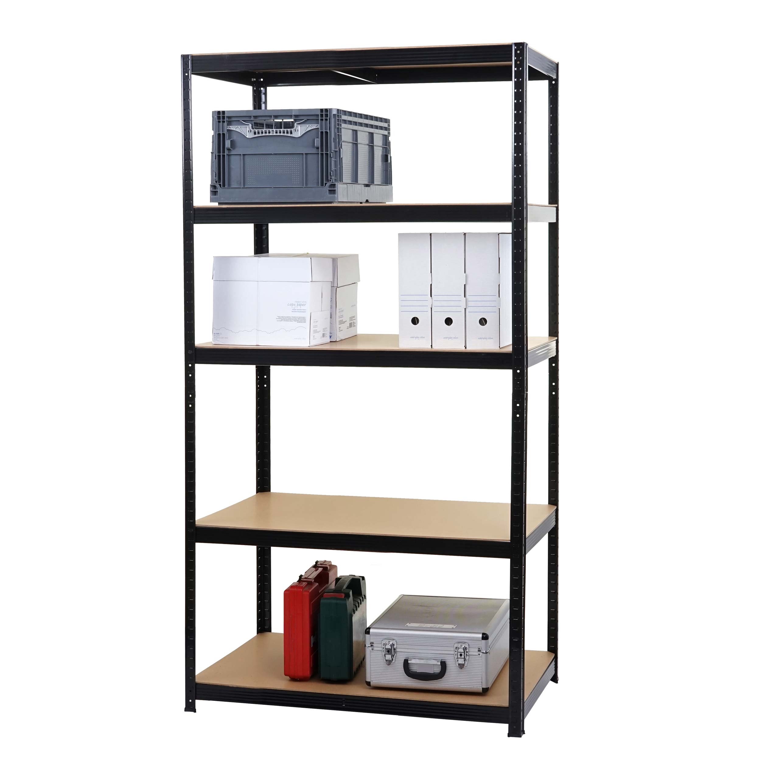 Schwerlastregal MCW-E33, Kellerregal Steckregal Lagerregal, 875kg Stahl 5 B&ouml;den ~ schwarz 200x100x60cm 