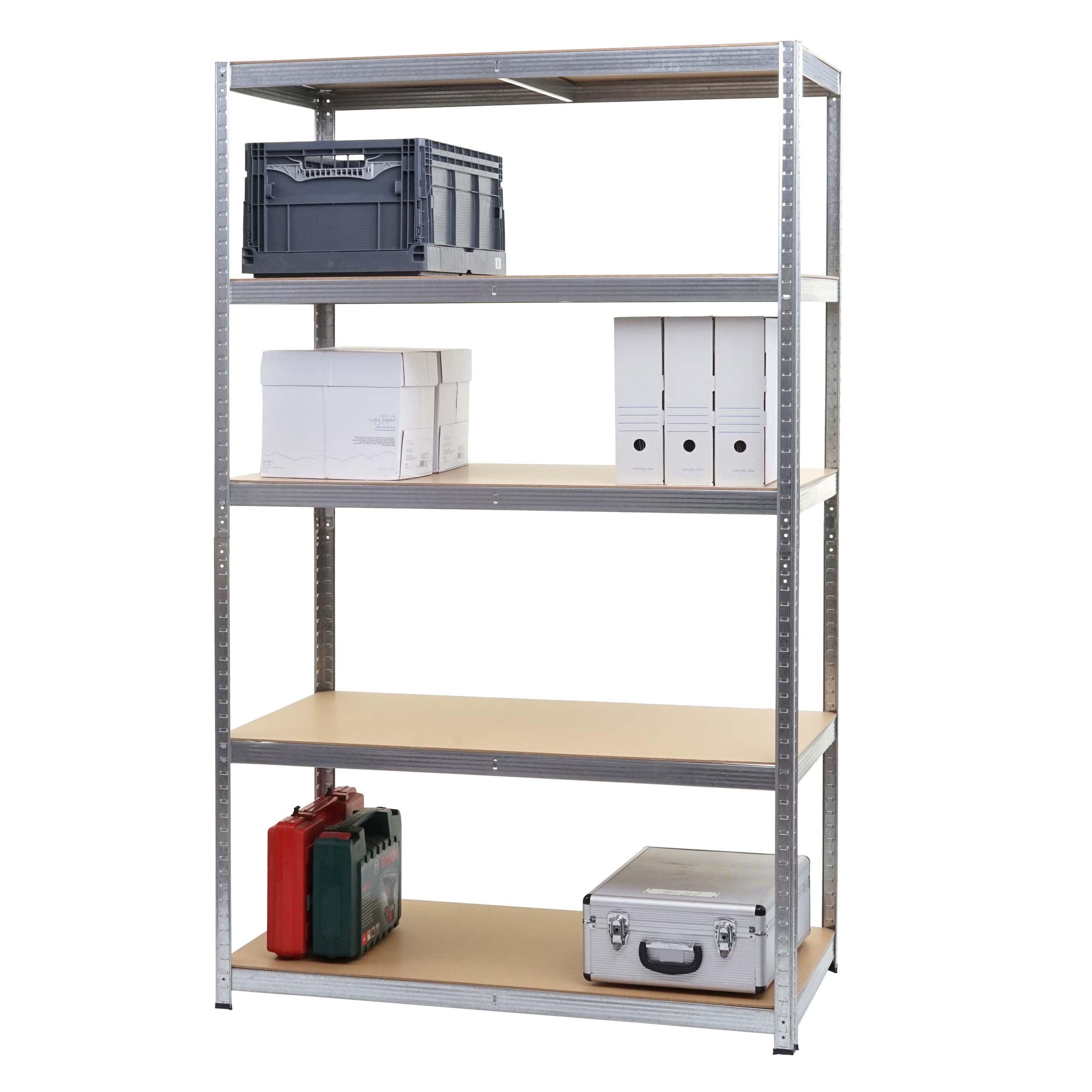 Schwerlastregal MCW-E33, Kellerregal Steckregal Lagerregal, 875kg Stahl 5 B&ouml;den ~ verzinkt 200x120x60cm 