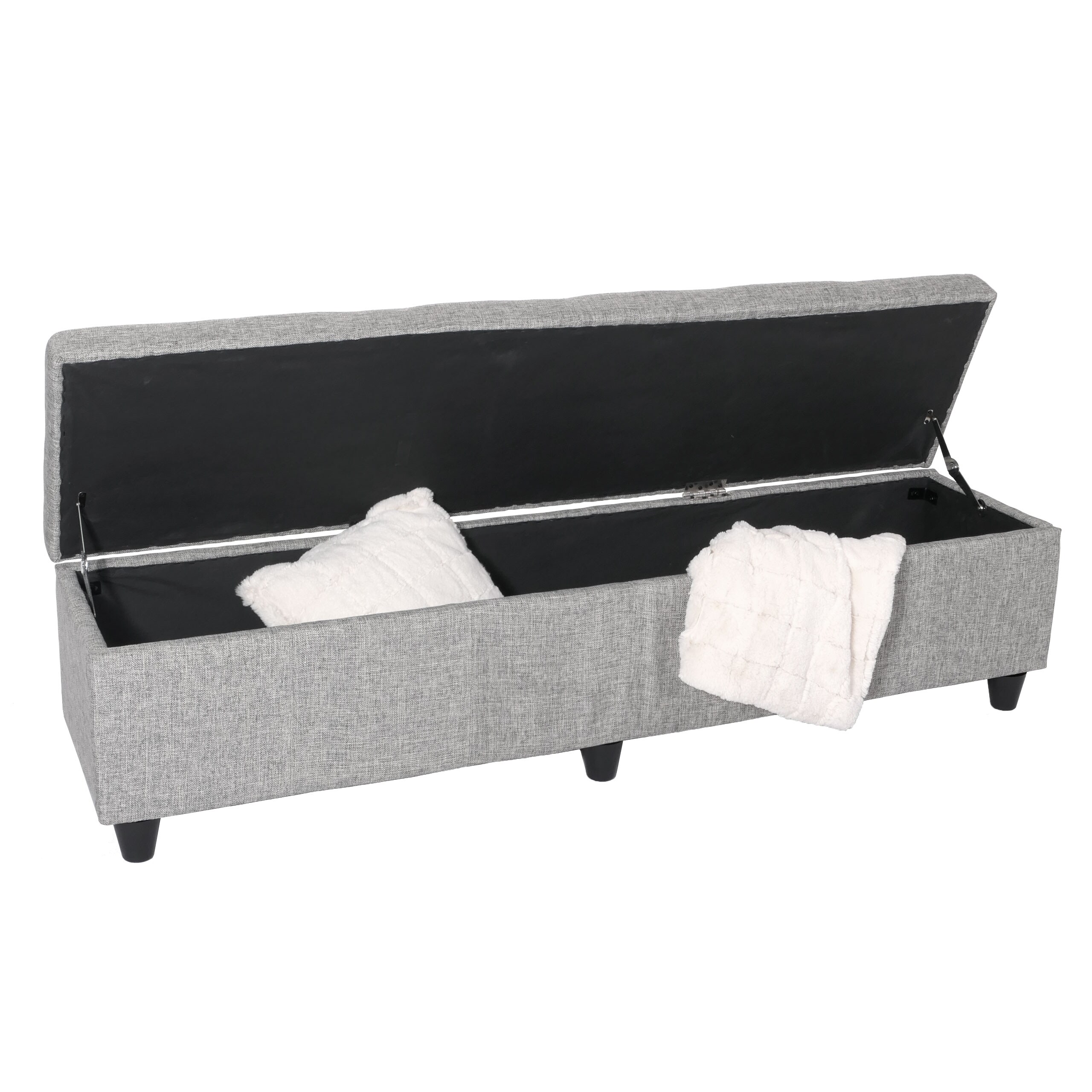 Aufbewahrungs-Truhe Kriens XXL, Sitzbank Bank, Stoff/Textil, 45x180x45cm ~ Schriftzug, creme 