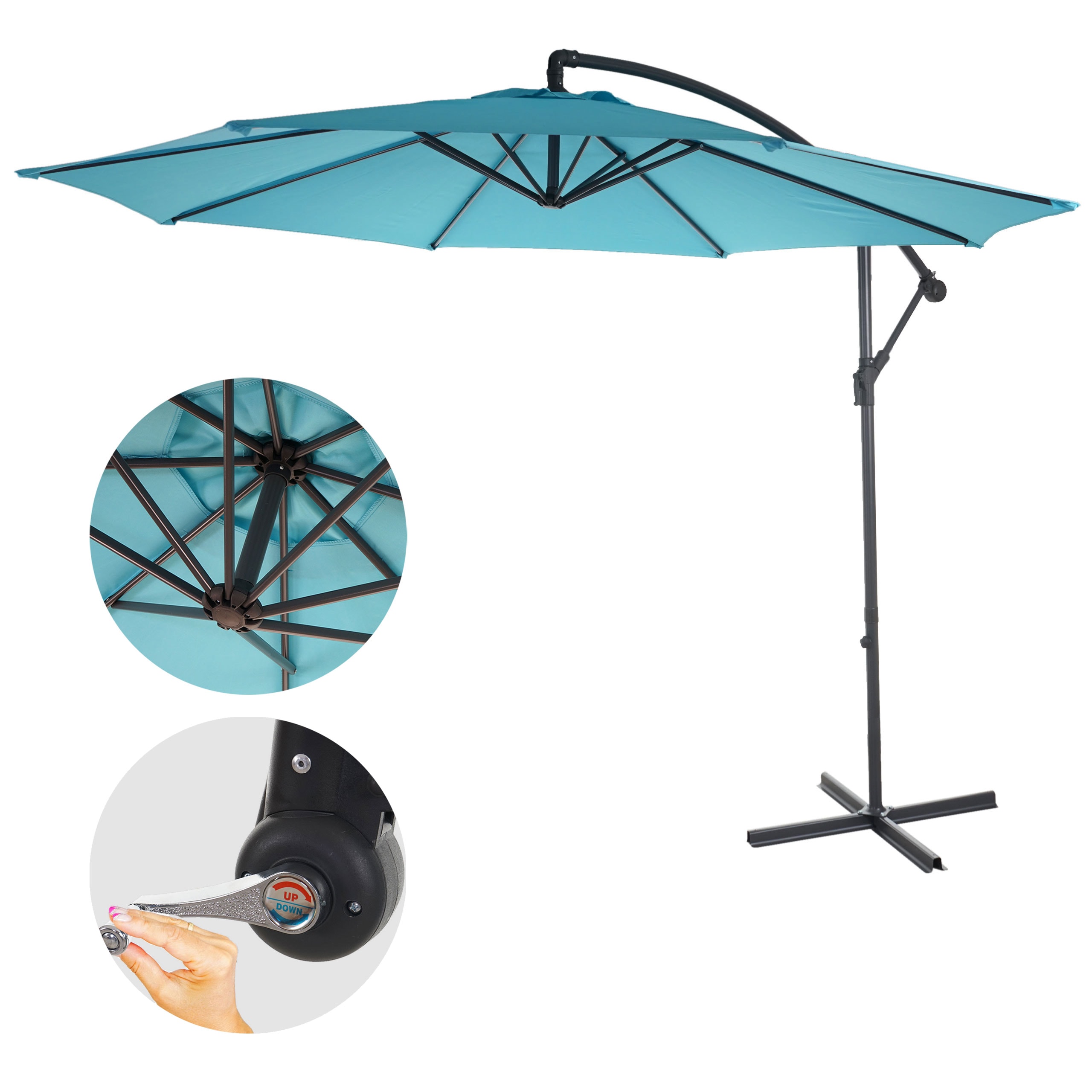 Ampelschirm Terni, Sonnenschirm Sonnenschutz, &Oslash; 3m neigbar, Polyester/Stahl 11kg ~ t&uuml;rkis-blau ohne St&auml;nder 