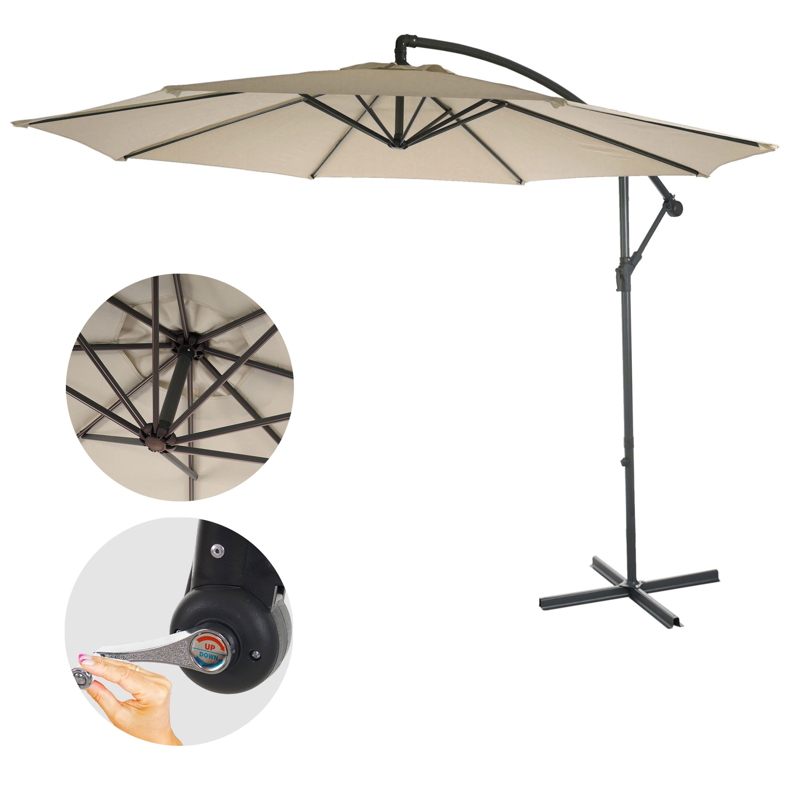 Ampelschirm Terni, Sonnenschirm Sonnenschutz, &Oslash; 3m neigbar, Polyester/Stahl 11kg ~ creme ohne St&auml;nder 