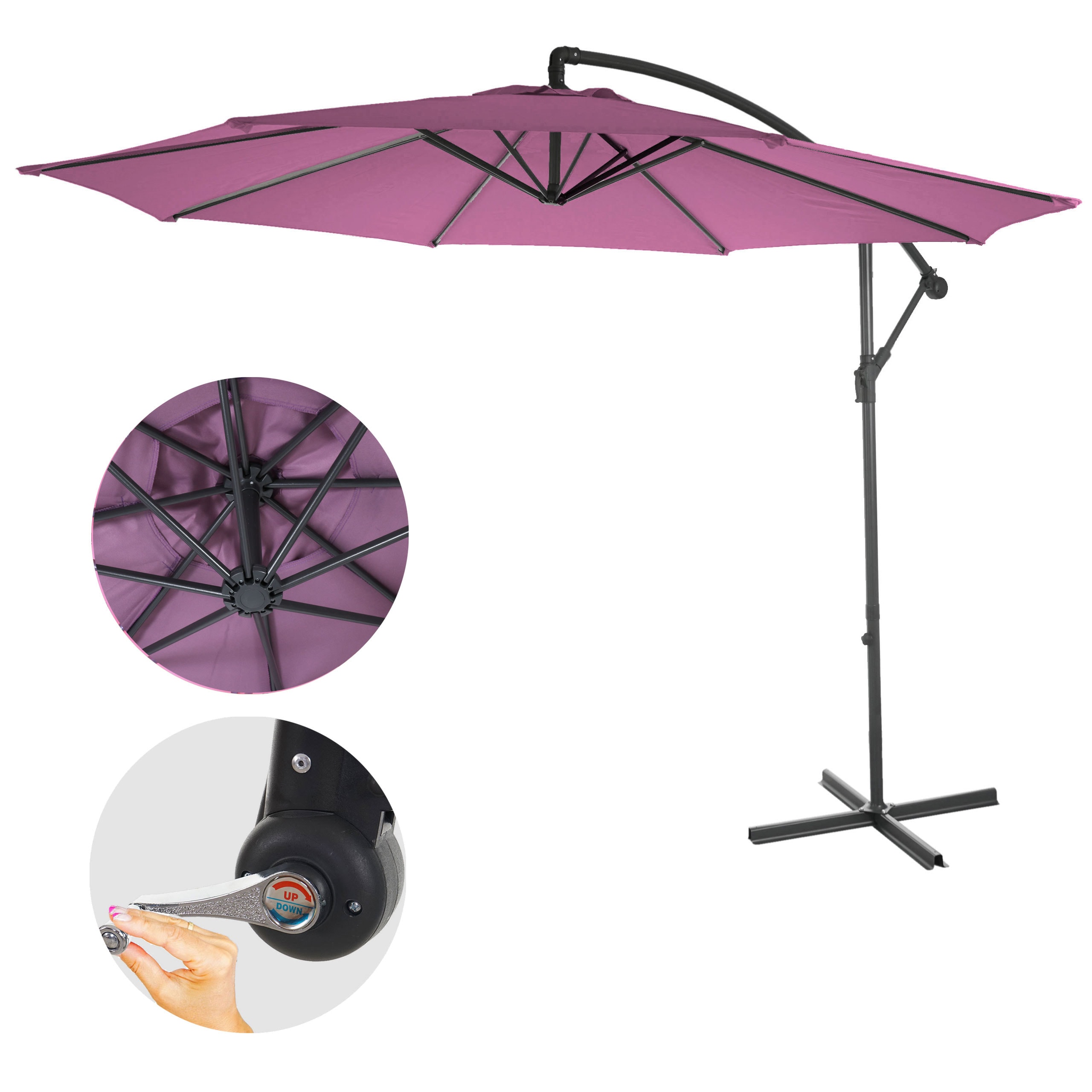 Ampelschirm Terni, Sonnenschirm Sonnenschutz, &Oslash; 3m neigbar, Polyester/Stahl 11kg ~ lavendel-rot ohne St&auml;nder 