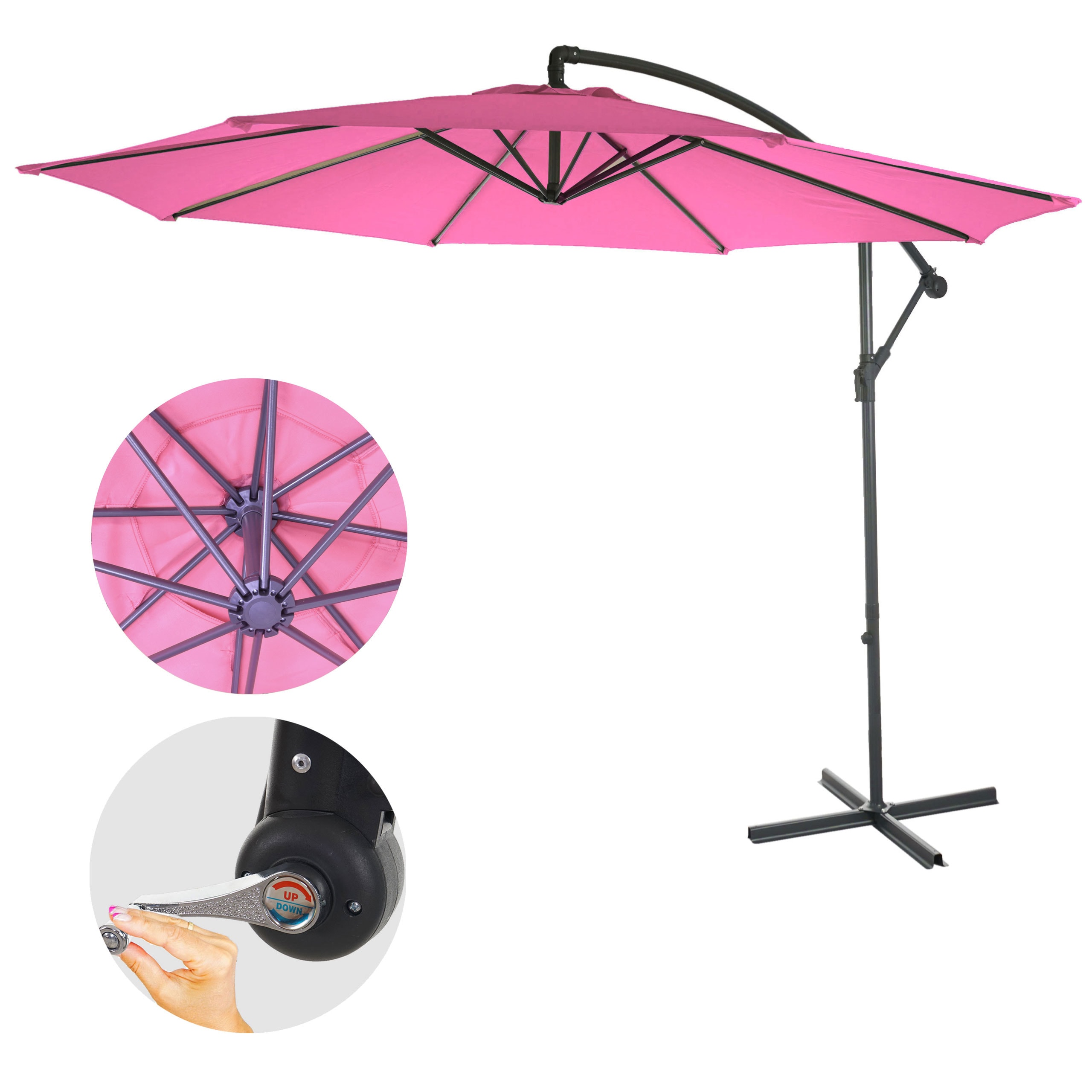 Ampelschirm Terni, Sonnenschirm Sonnenschutz, &Oslash; 3m neigbar, Polyester/Stahl 11kg ~ pink ohne St&auml;nder 