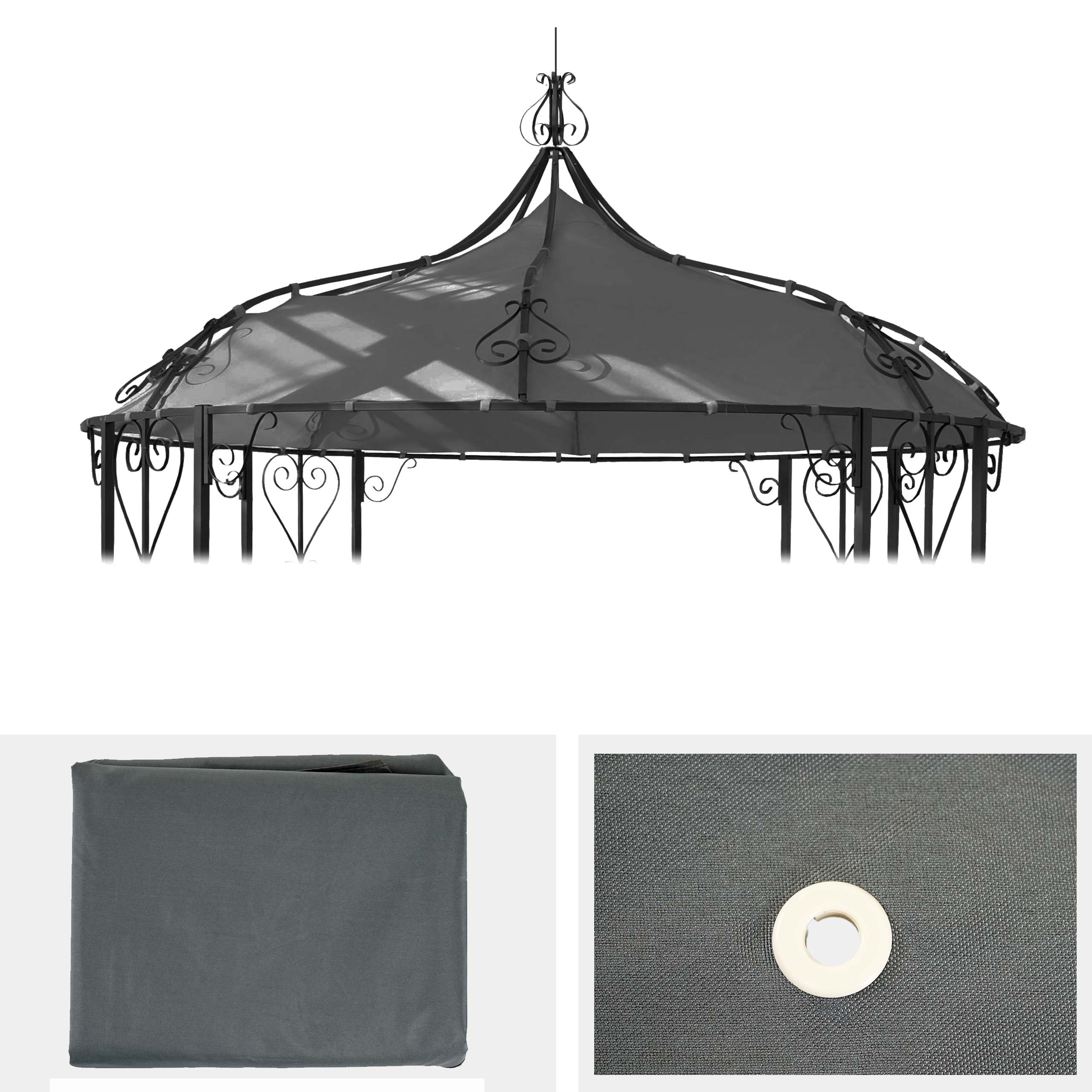 Ersatzbezug f&uuml;r Dach Pergola Pavillon Cabrera &Oslash; 3m ~ grau 