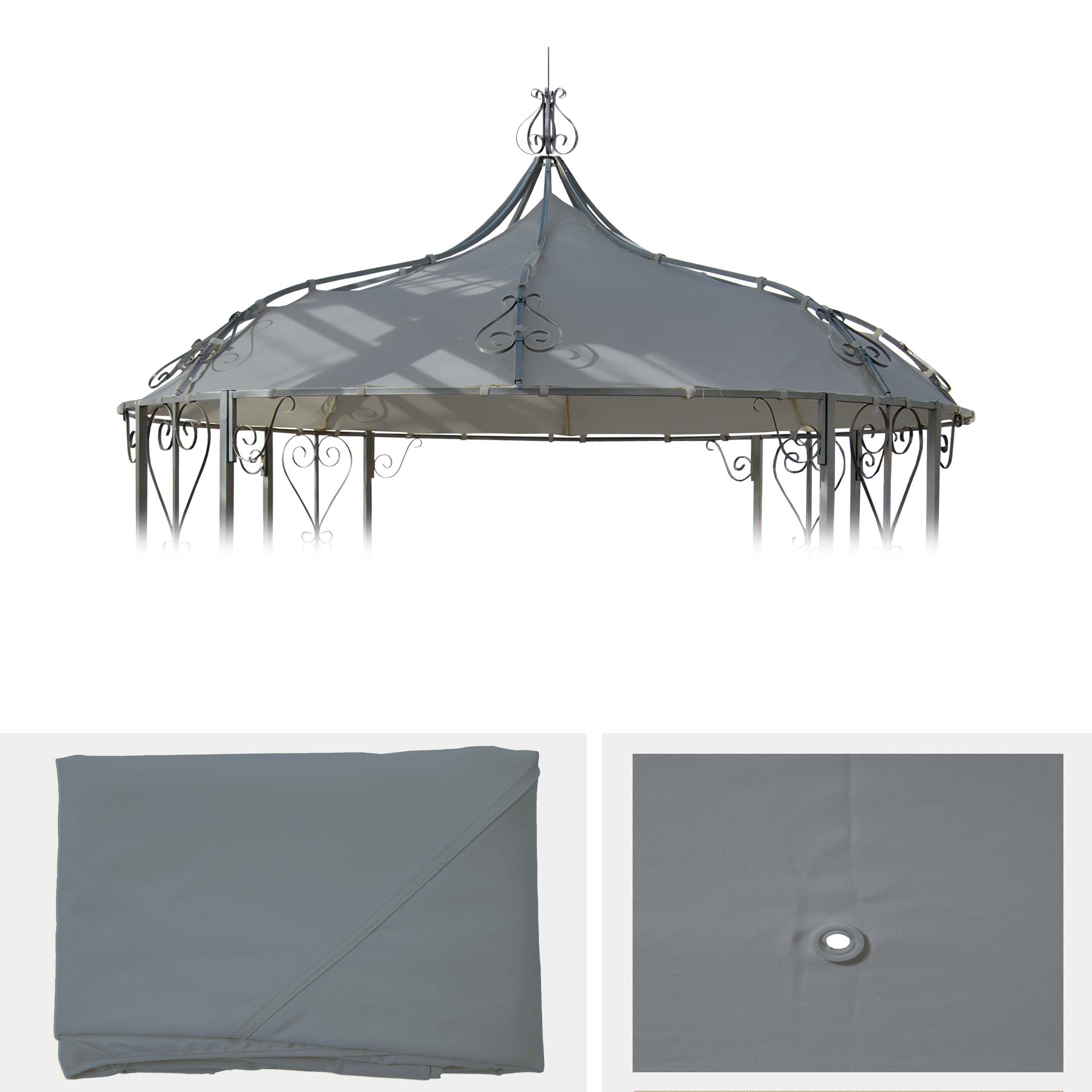 Ersatzbezug f&uuml;r Dach Pergola Pavillon Cabrera &Oslash; 3m ~ hellgrau 
