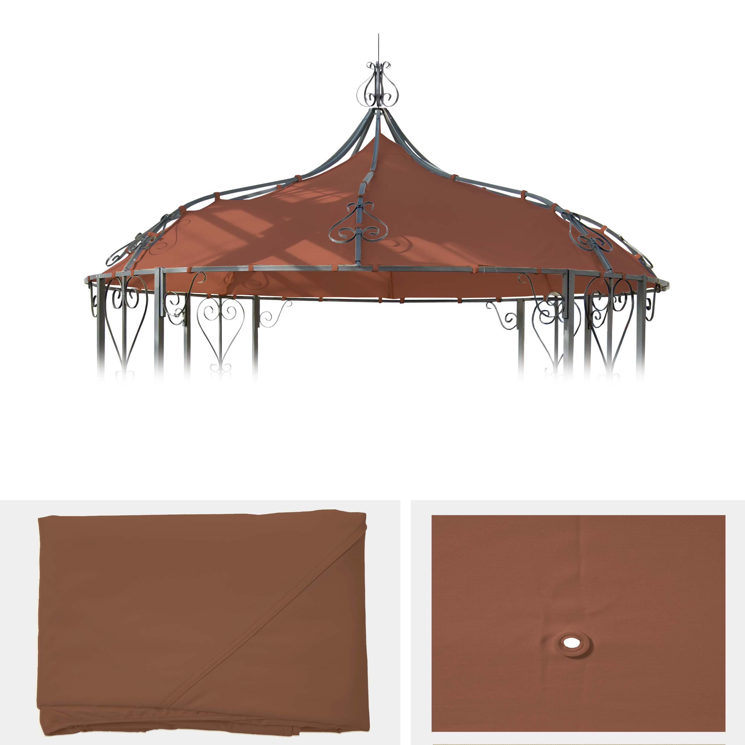Ersatzbezug f&uuml;r Dach Pergola Pavillon Cabrera &Oslash; 3m ~ terracotta-braun 