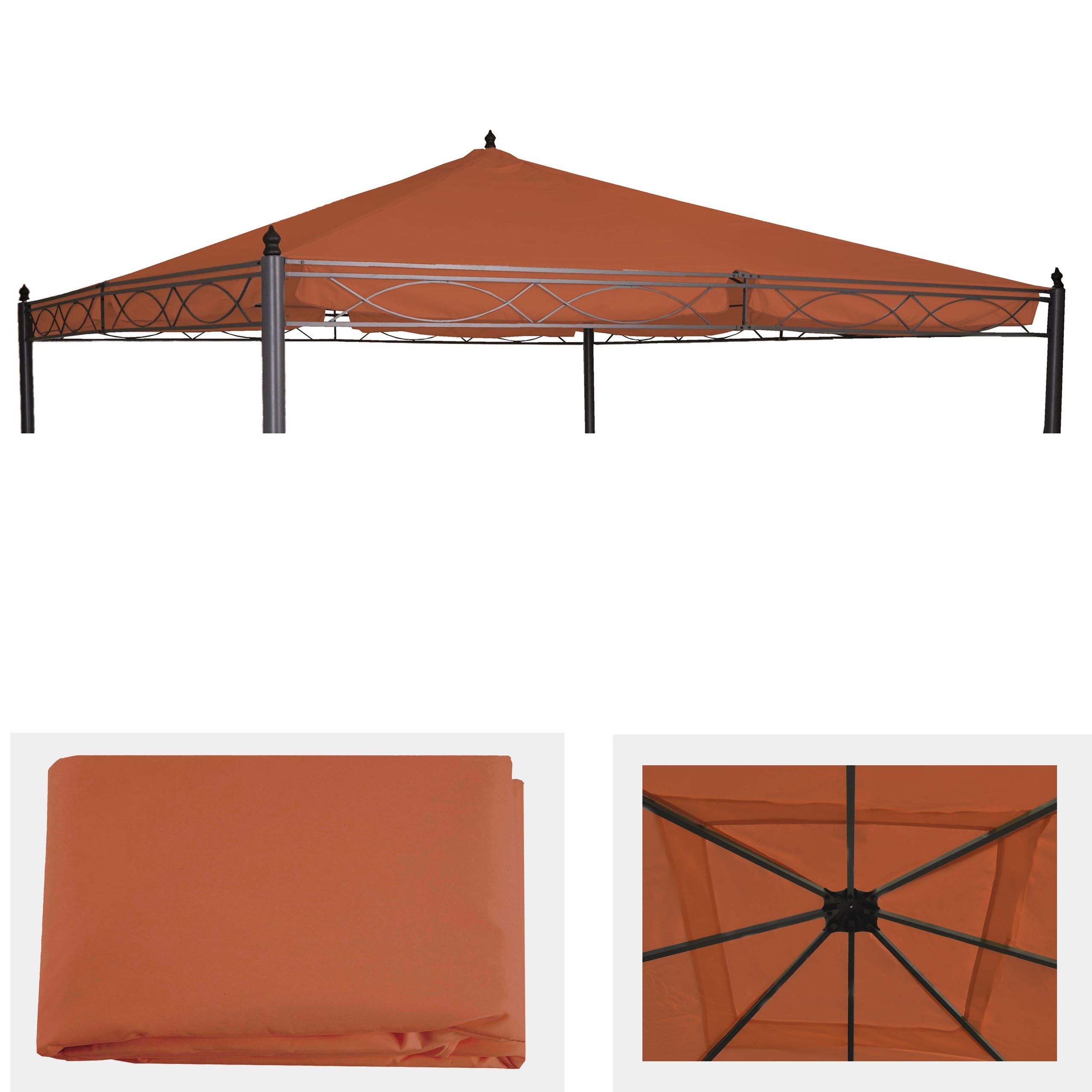 Ersatzbezug f&uuml;r Dach Pergola Pavillon Calpe 4x4m ~ terracotta-braun 