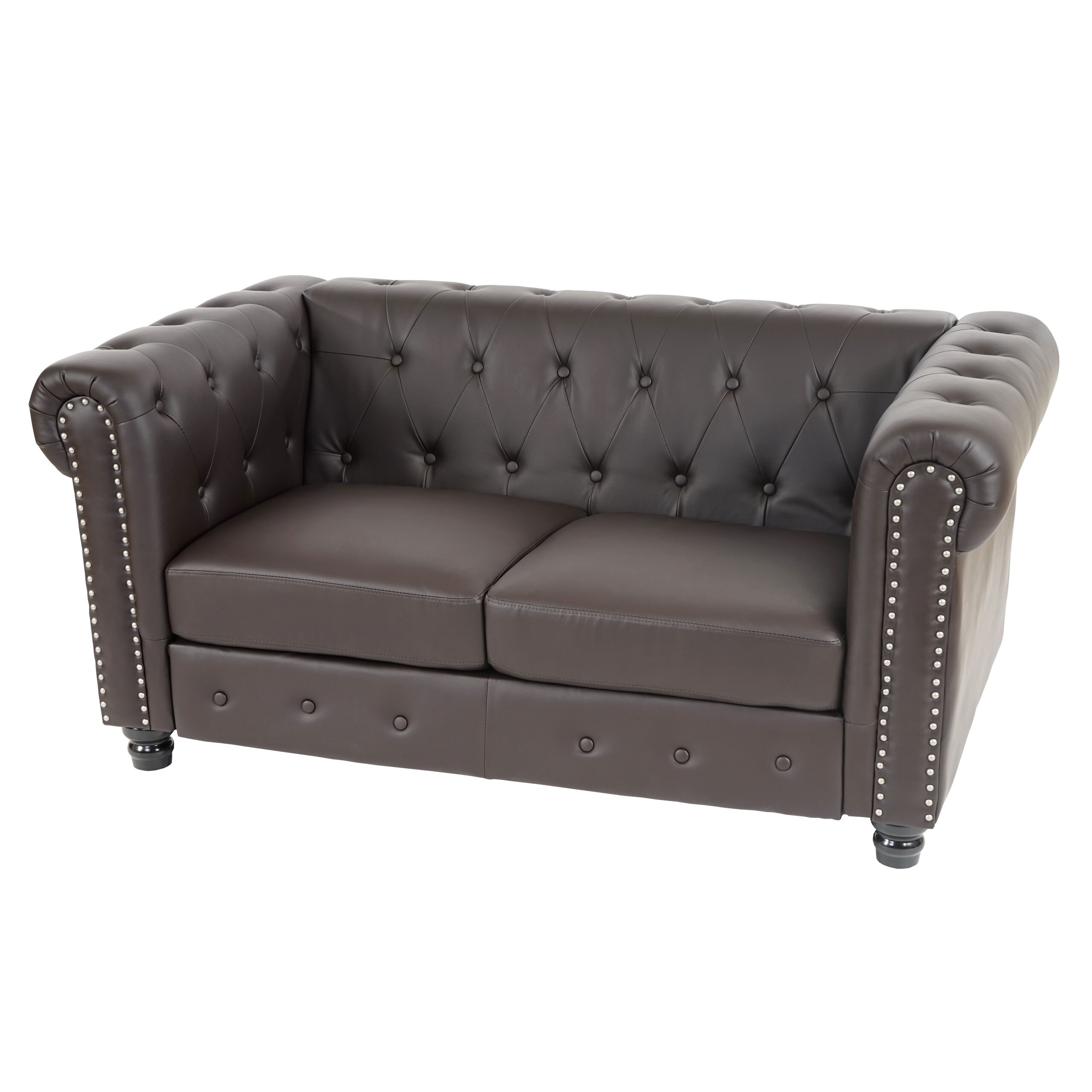 Luxus 2er Sofa Loungesofa Couch Chesterfield Edinburgh Kunstleder 160cm ~ runde F&uuml;&szlig;e, braun 