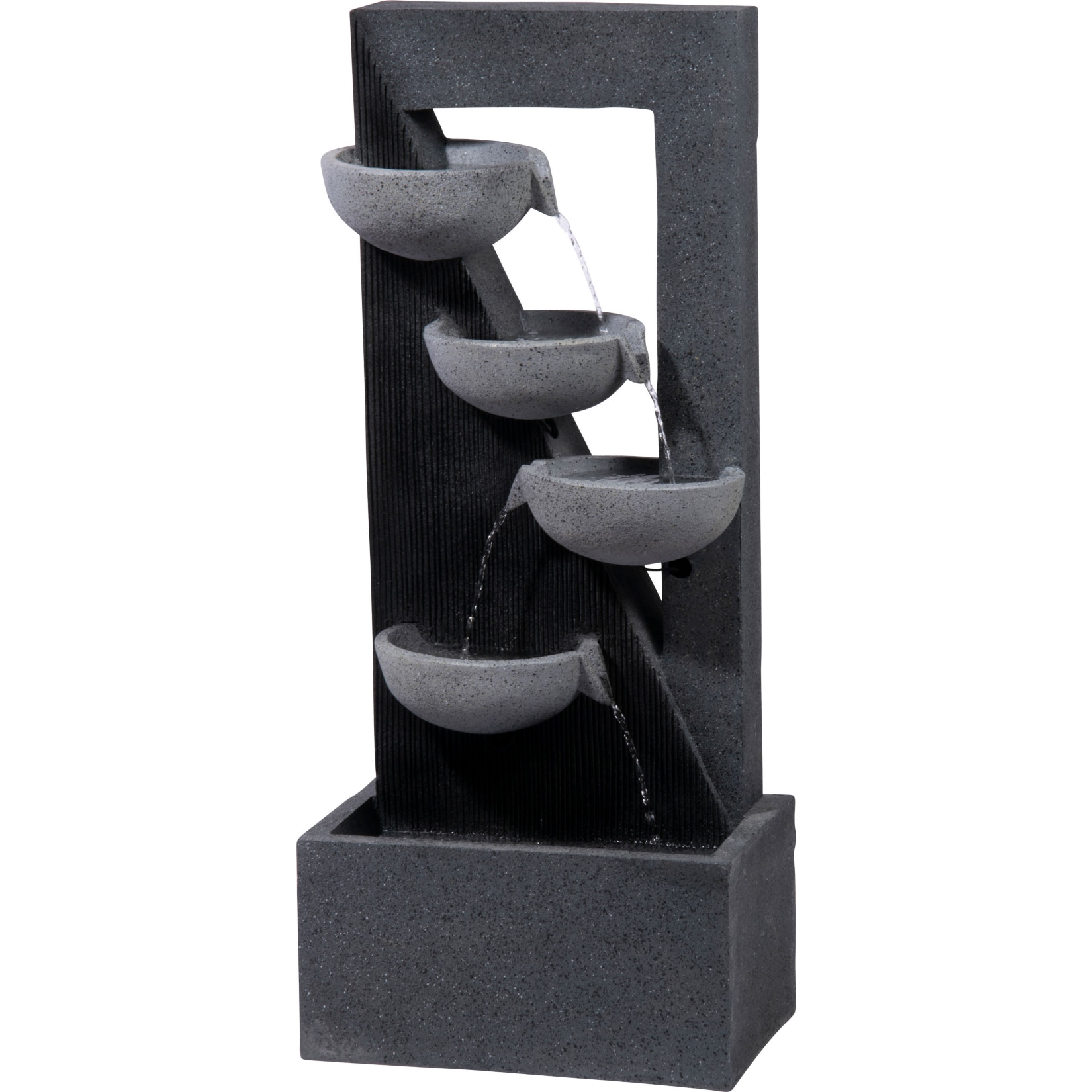 Dobar Polyresin-Brunnen mit Pumpe und LED&acute;s, eckig mit 4 Schalen 