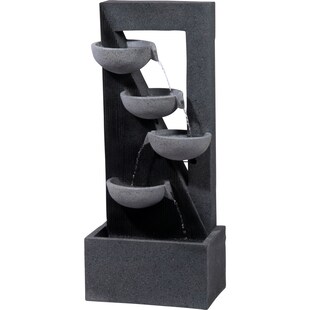 Dobar Polyresin-Brunnen mit Pumpe und LED´s, eckig mit 4 Schalen 