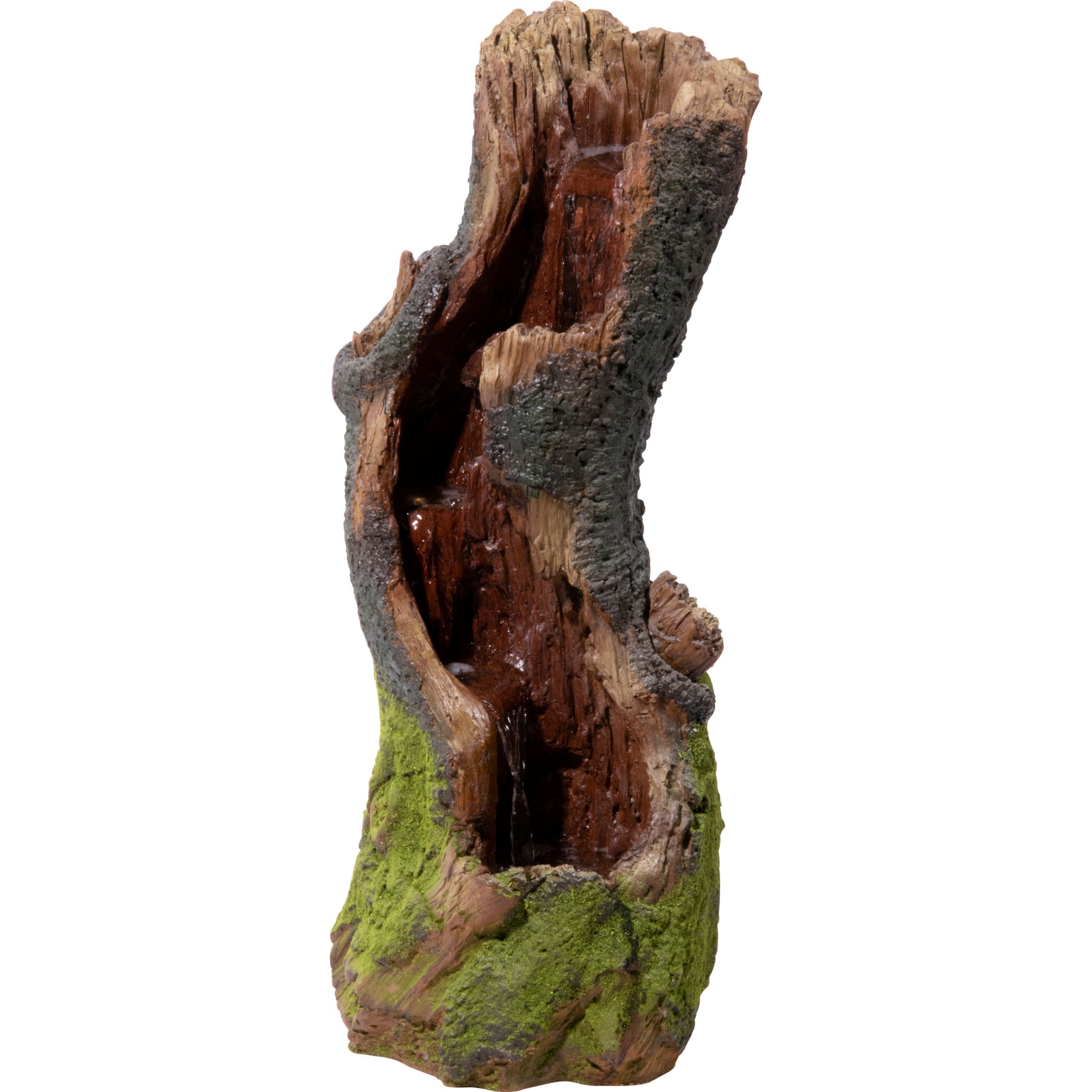 Dobar Polyresin-Brunnen mit Pumpe und LED&acute;s, Baumstamm gebogen 