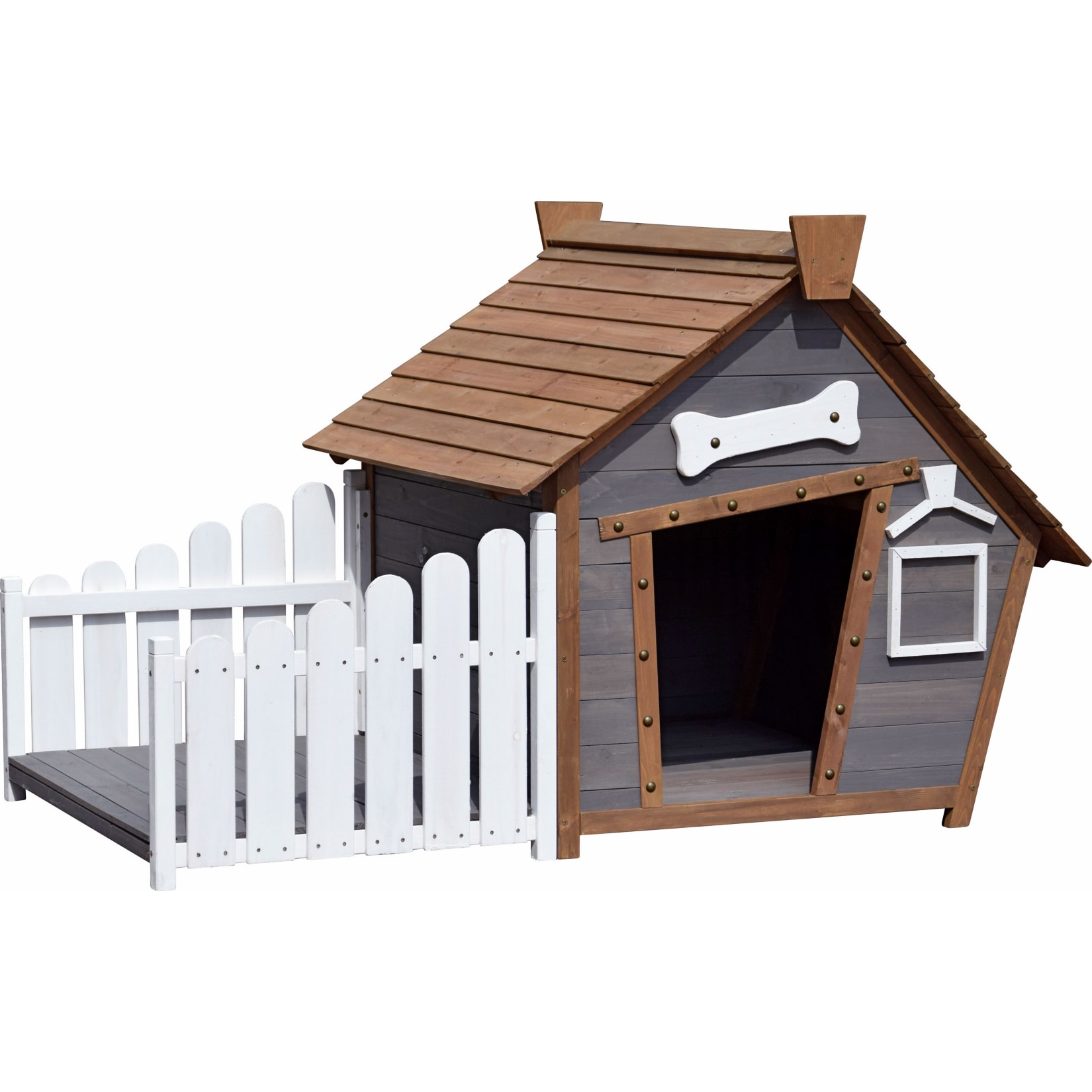 Dobar Outdoor-Hundeh&uuml;tte mit Spitzdach und seitlicher Veranda 