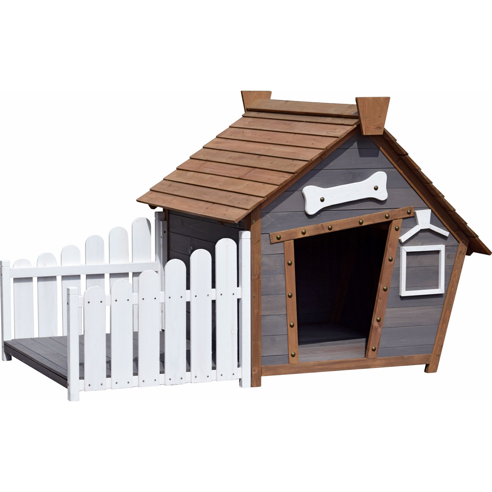 Outdoor-Hundehütte mit Spitzdach und seitlicher Veranda
