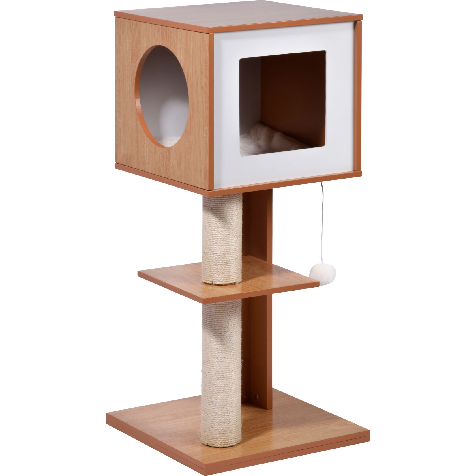 Dobar Katzenmöbel Susy mit Kratzsäule und Spielball, Katzenhöhle mit flauschigem Katzenbett