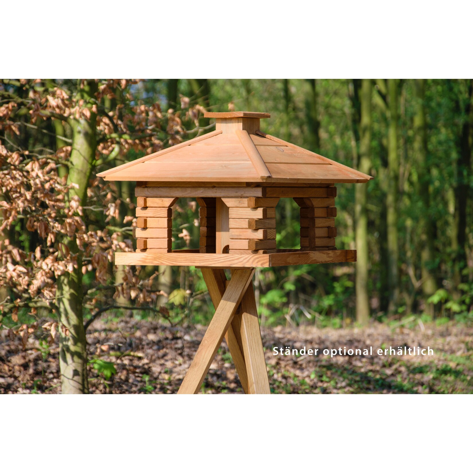 Rustikales XL-Vogelfutterhaus im Blockhaus-Stil mit dekorativem Holzdach, Vogelhaus mit integriertem Futtersilo