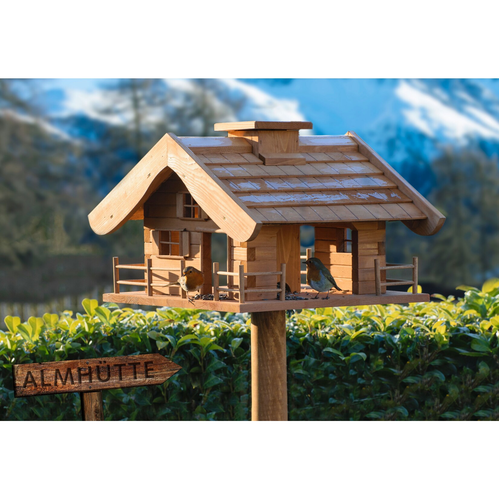 Großes Vogelfutterhaus "Almütte" mit Ständer, XXL-Vogelhaus