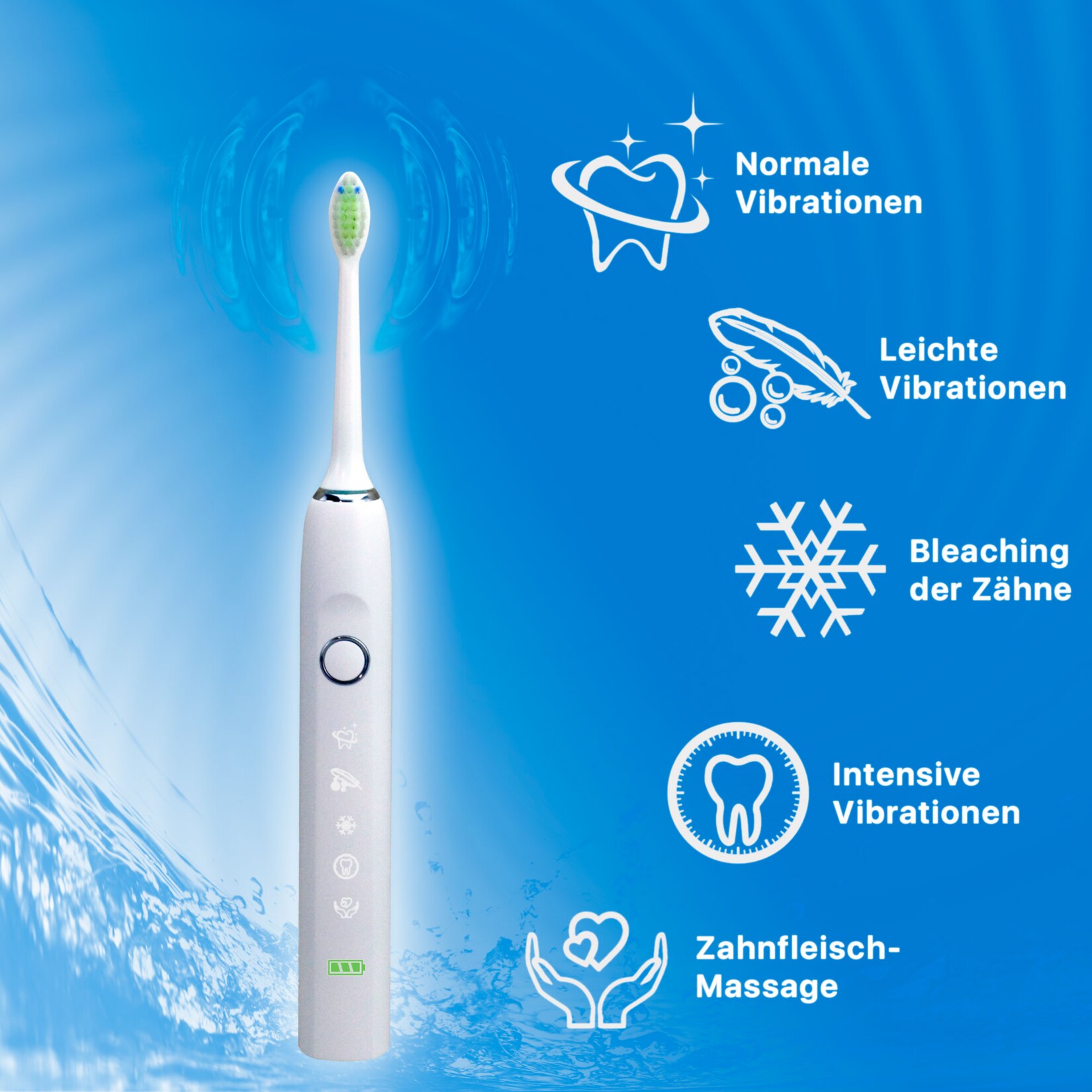 @tec Elektrische Schallzahnb&uuml;rste Schall Zahnb&uuml;rste wei&szlig; IPX7 + 2x Aufsteckb&uuml;rsten 