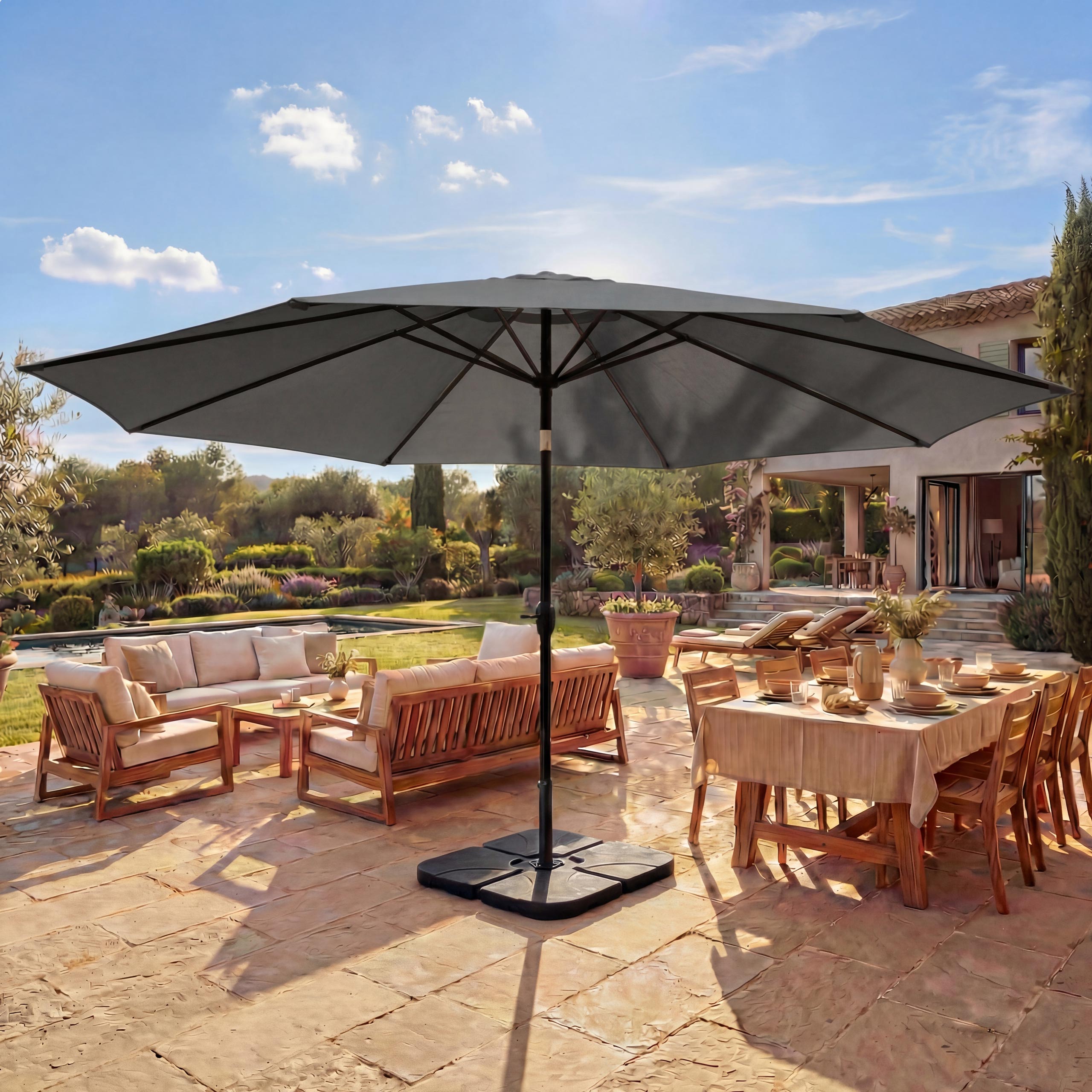 Sonnenschirm Carpi Pro, Gastronomie Marktschirm ohne Volant &Oslash; 5m Polyester/Alu 28kg ~ anthrazit mit St&auml;nder 