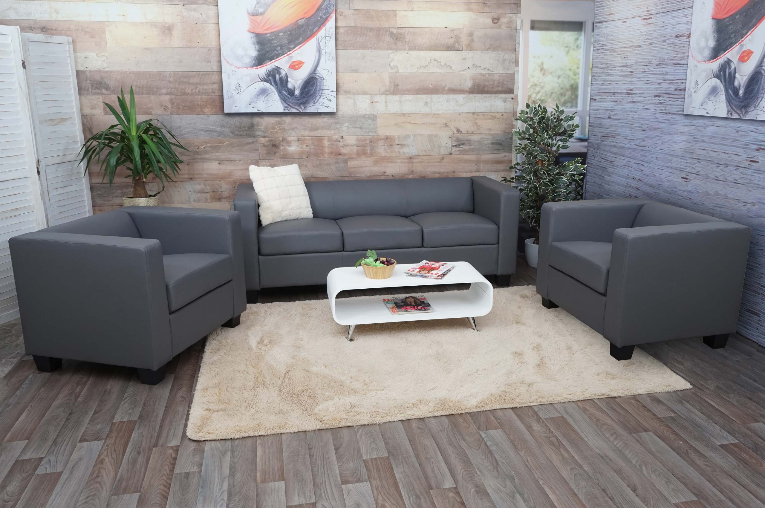 3-1-1 Couchgarnitur Lille ~ Kunstleder, dunkelgrau 