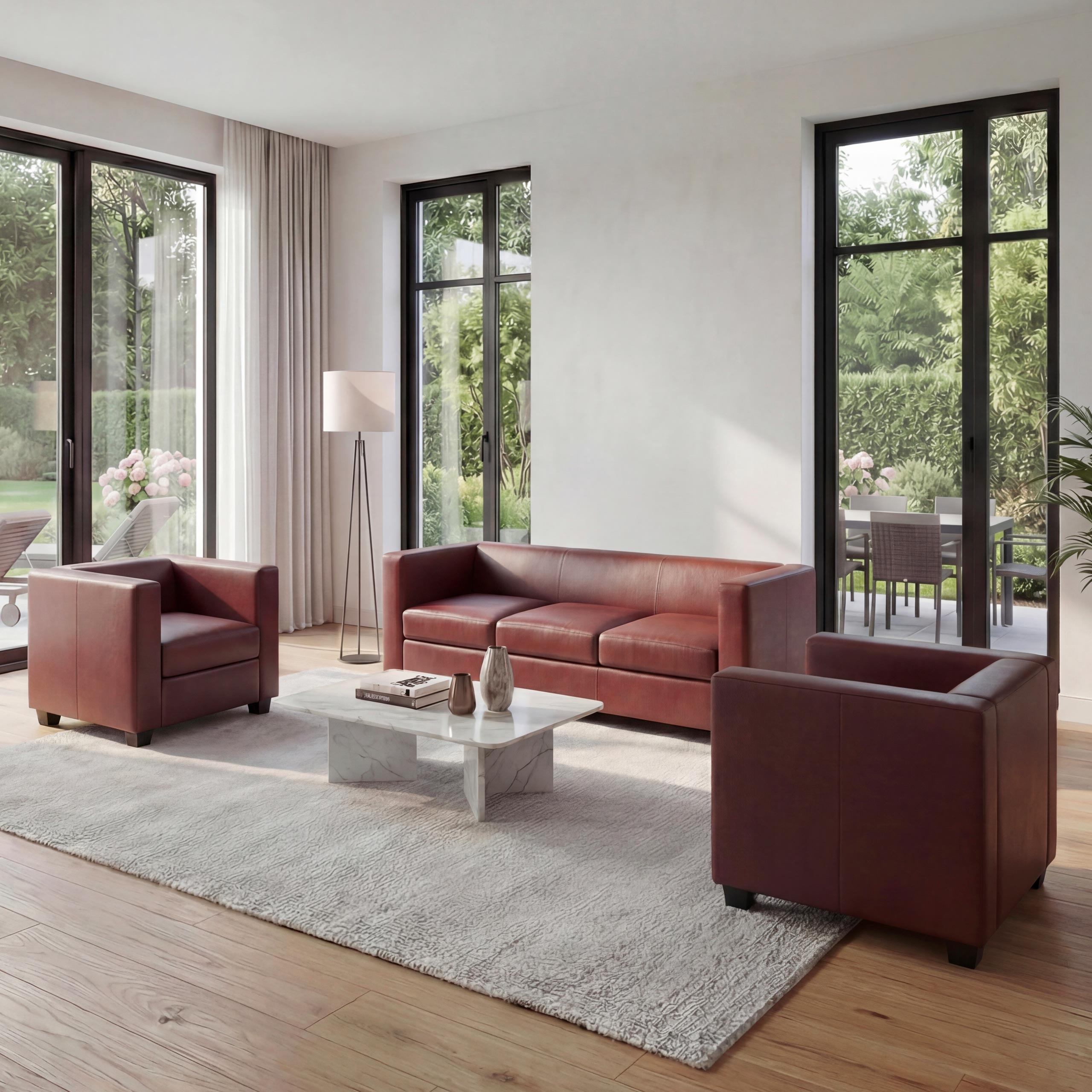 3-1-1 Couchgarnitur Lille ~ Kunstleder, rot-braun 