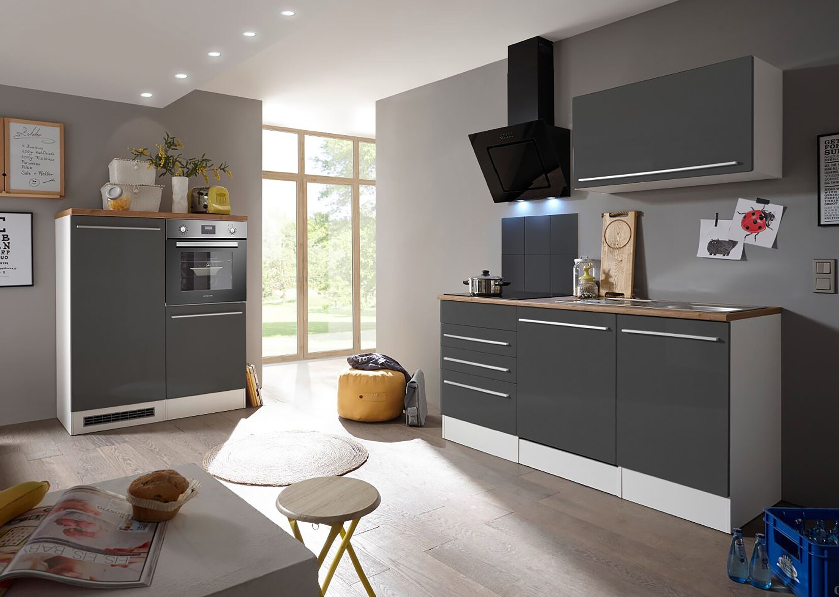 Respekta Premium Küchenzeile mit Mineralite - Einbauspülbecken 320 cm, grau