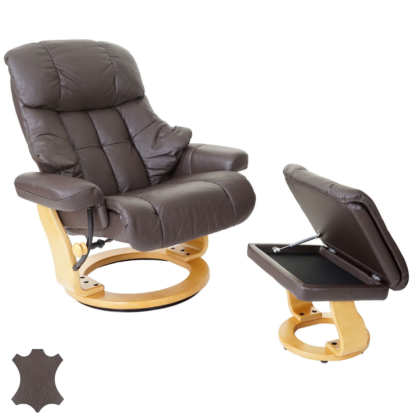 MCA Relaxsessel Windsor XXL, TV-Sessel Hocker, Echtleder 180kg belastbar ~ braun, naturbraun 