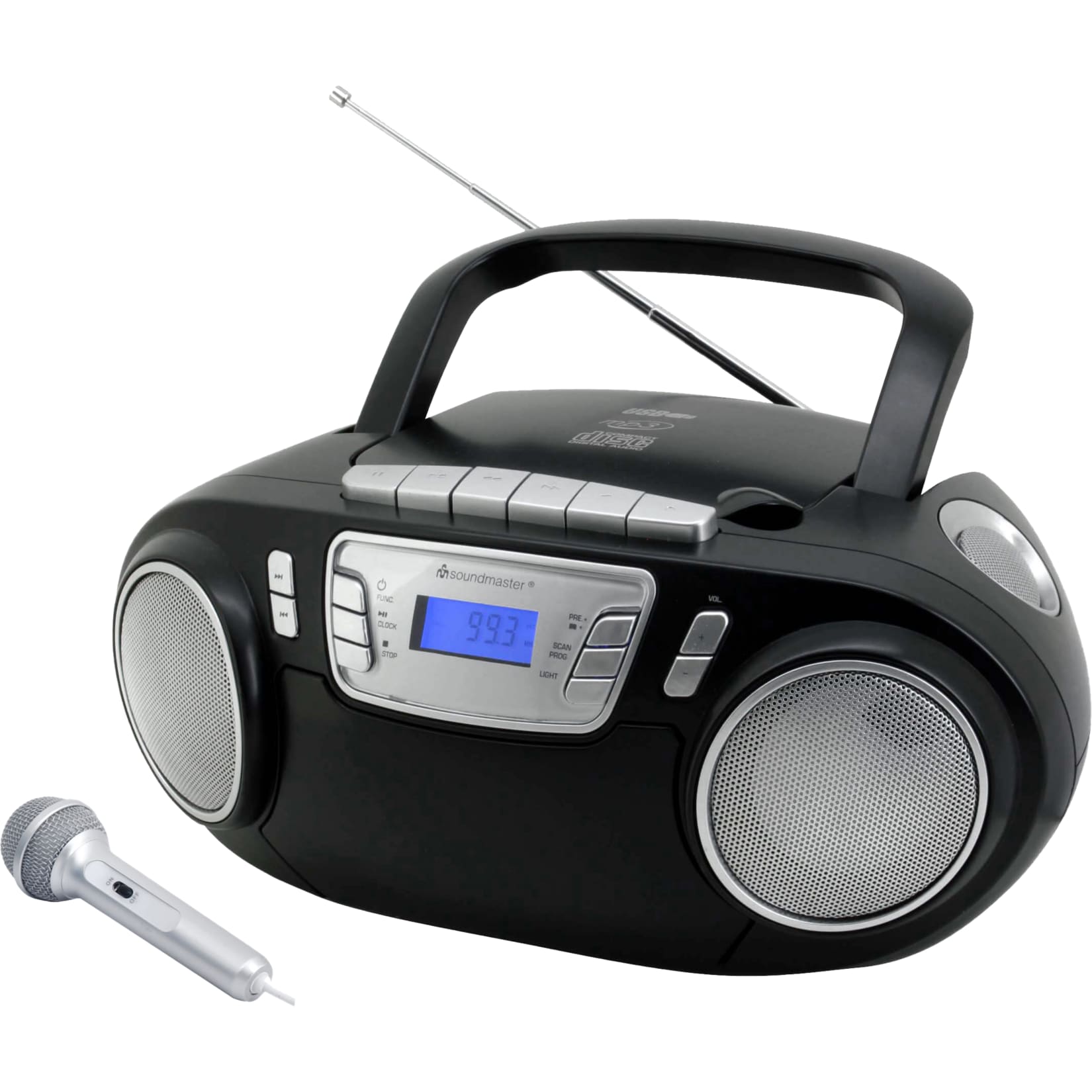 Soundmaster SCD5800SW CD/MP3 Boombox mit Radio, Kassettenrekorder, USB und externem Mikrophon 