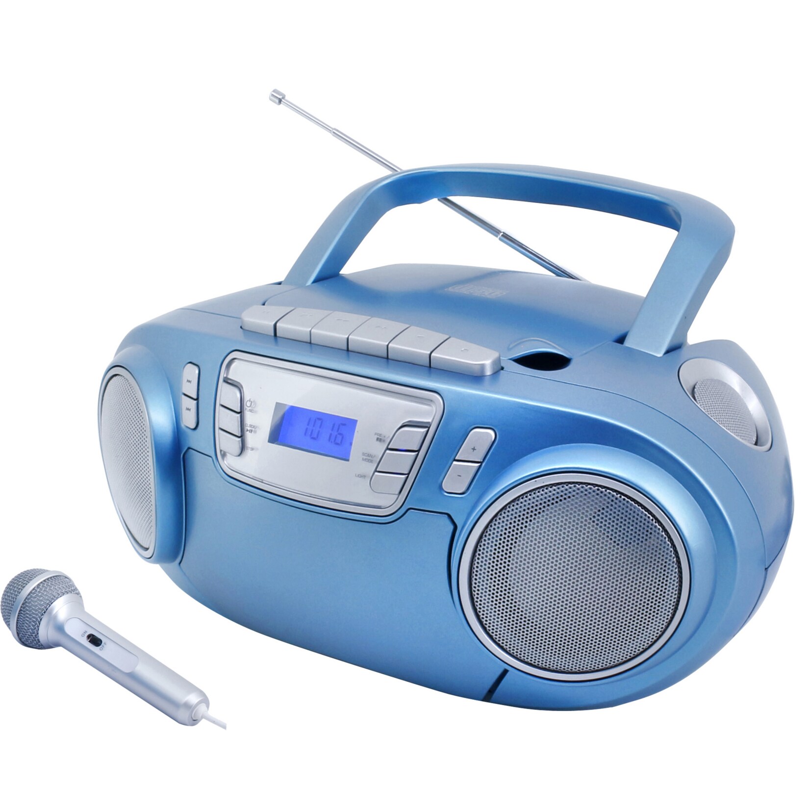 Soundmaster SCD5800BL CD/MP3 Boombox mit Radio, Kassettenrekorder, USB und externem Mikrophon 