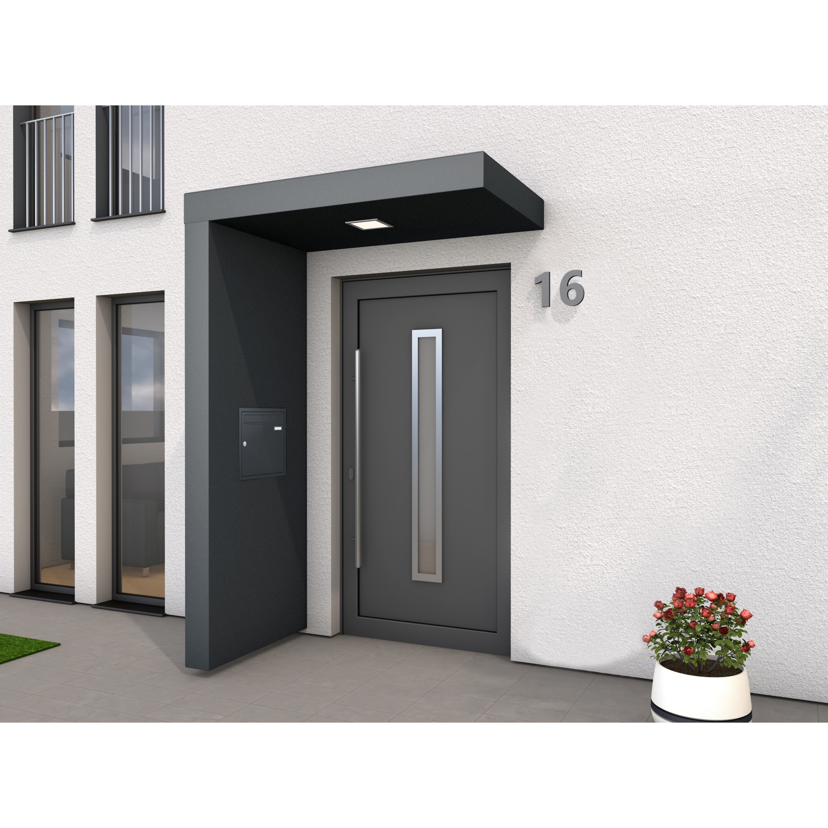 Gutta BS PLUS 160 Rechteckvordach mit Seitenteil links und Briefkasten UP10-110 