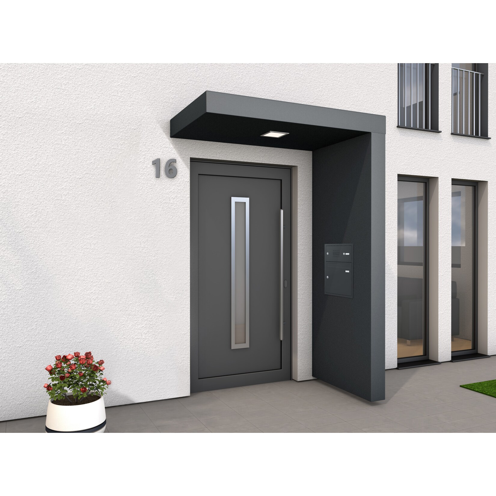 Gutta BS PLUS 160 Rechteckvordach mit Seitenteil rechts und Briefkasten Fuka DB 703 