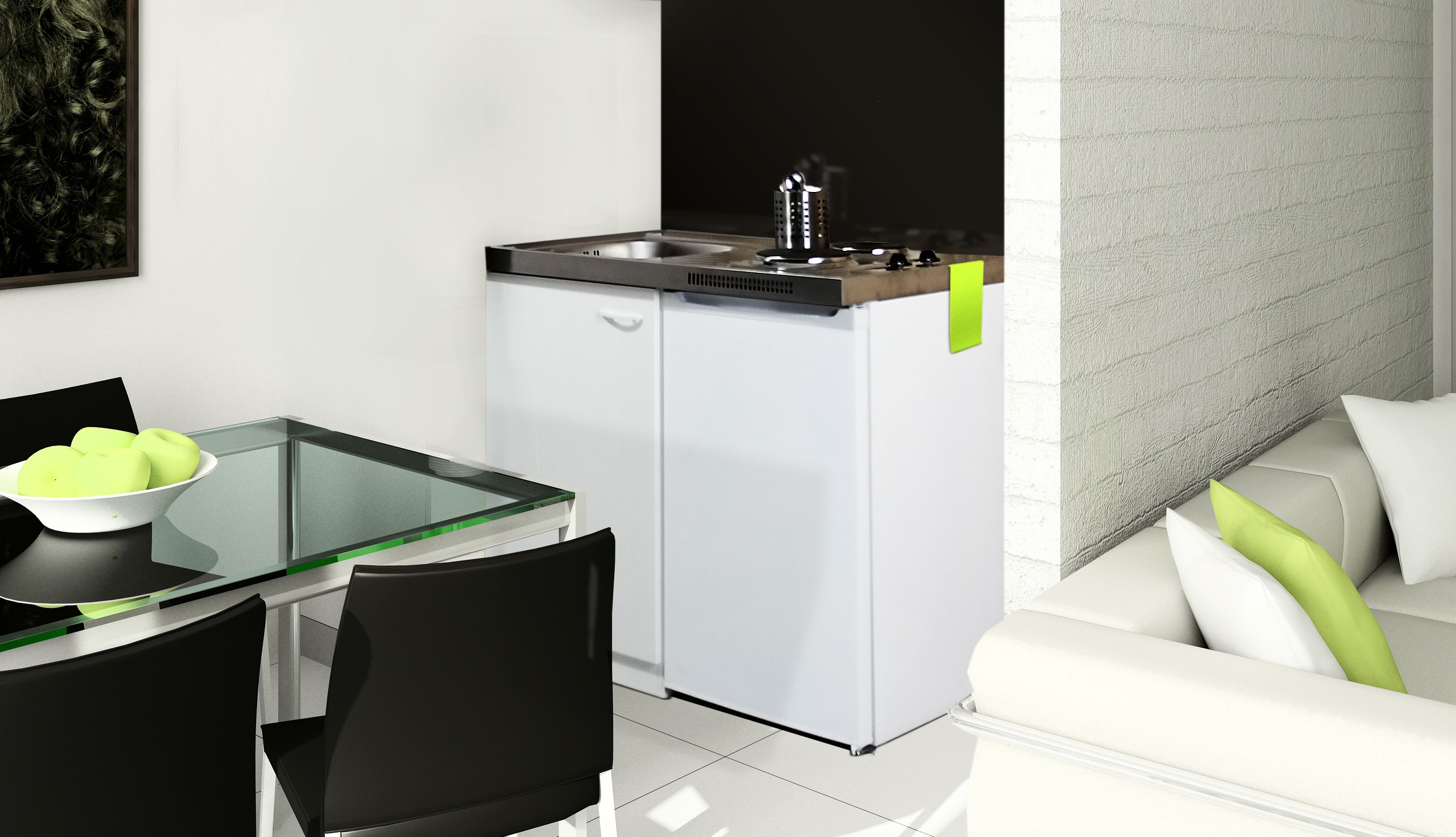 Respekta Minik&uuml;che PANTRY100SV wei&szlig; Duokochfeld 