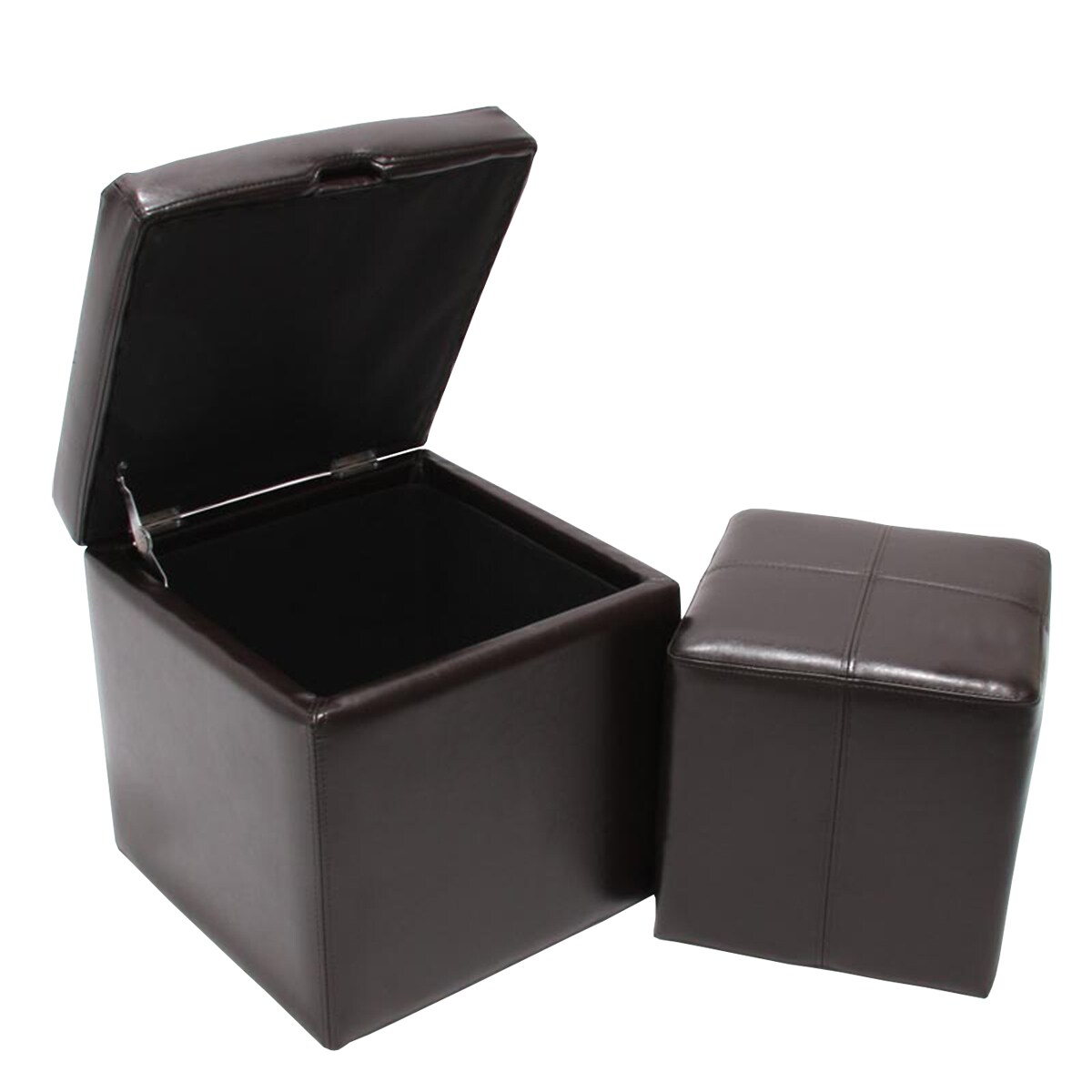 2er Set Hocker Sitzw&uuml;rfel Sitzhocker Aufbewahrungsbox Carrara, Leder + Kunstleder, 45x44x44cm MVG-zertifiziert ~ braun 