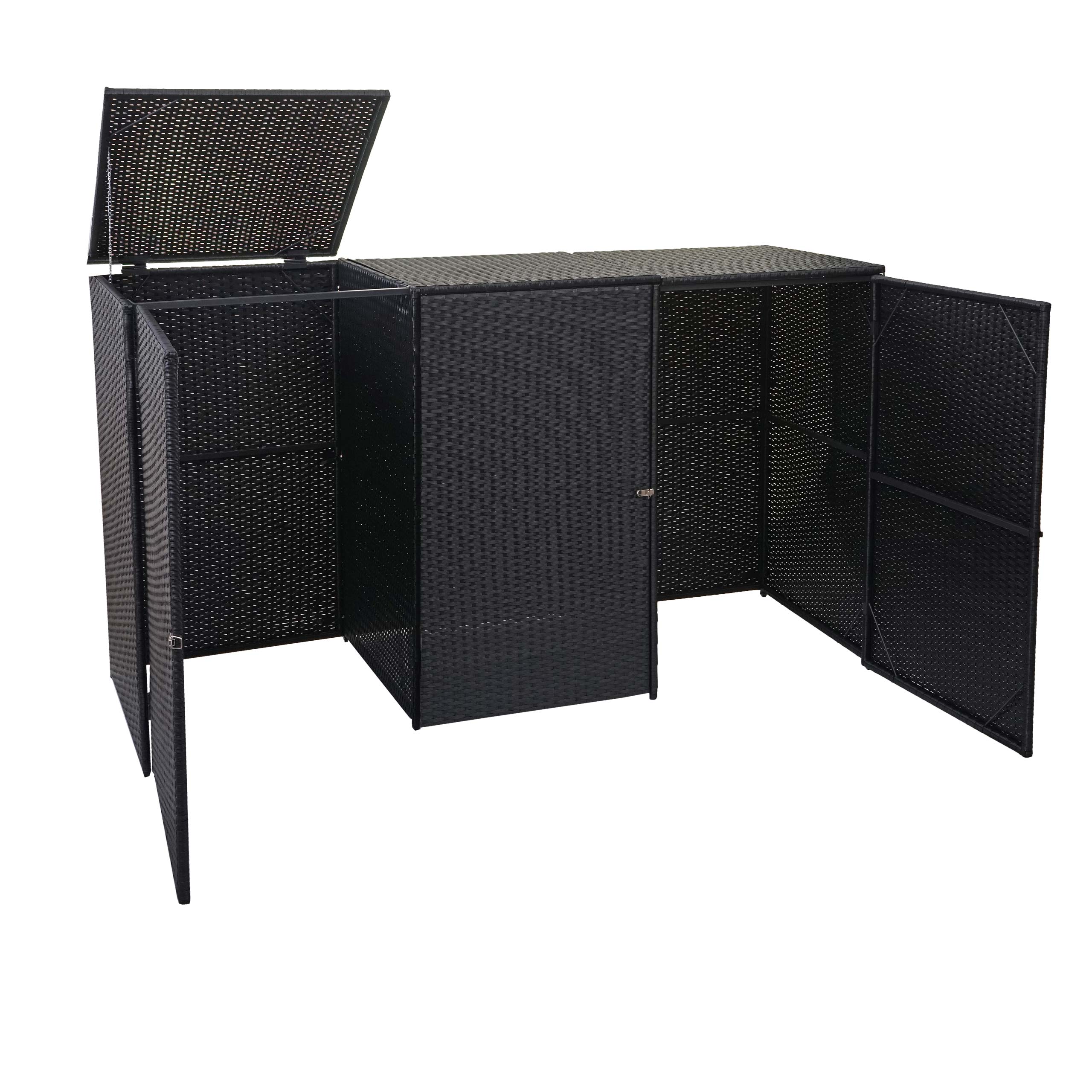 3er-M&uuml;lltonnenverkleidung MCW-E25, M&uuml;lltonnenbox M&uuml;lltonnenabdeckung, Poly-Rattan 3x120l ~ schwarz 