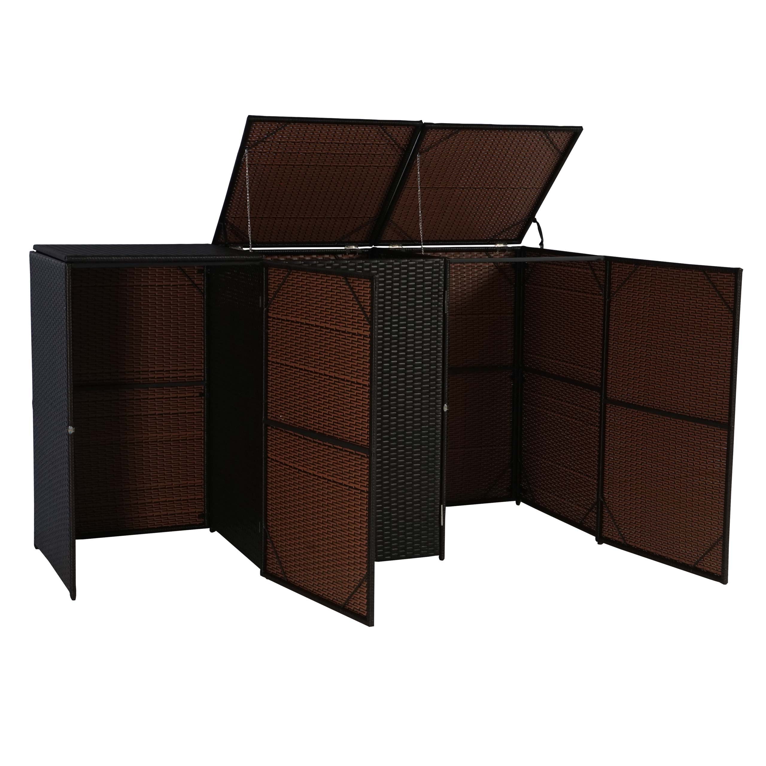 3er-M&uuml;lltonnenverkleidung MCW-E25, M&uuml;lltonnenbox M&uuml;lltonnenabdeckung, Poly-Rattan 3x120l ~ braun 