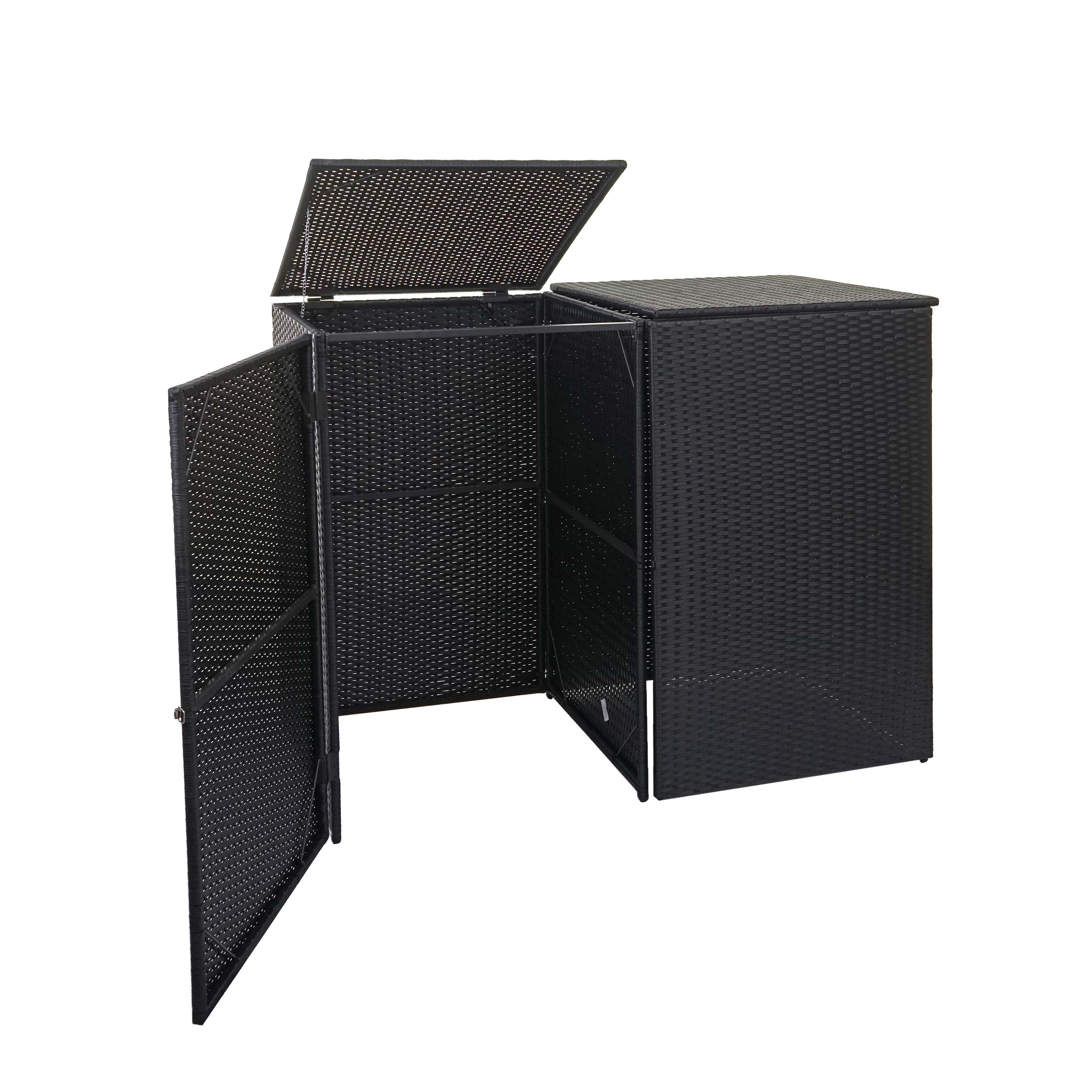 2er-M&uuml;lltonnenverkleidung MCW-E25, M&uuml;lltonnenbox M&uuml;lltonnenabdeckung, Poly-Rattan 2x120l ~ schwarz 