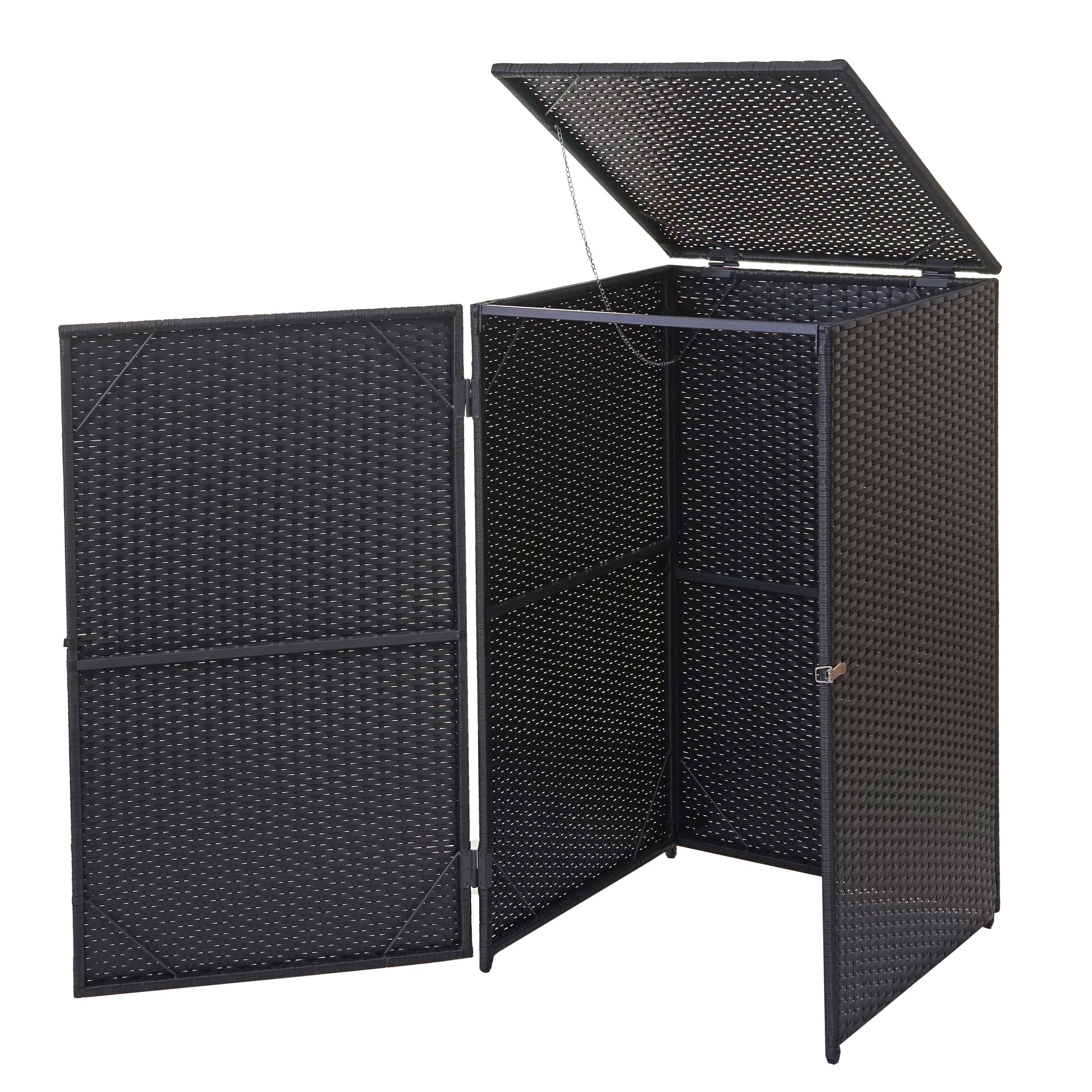 M&uuml;lltonnenverkleidung MCW-E25, M&uuml;lltonnenbox M&uuml;lltonnenabdeckung, Poly-Rattan 120l ~ schwarz 