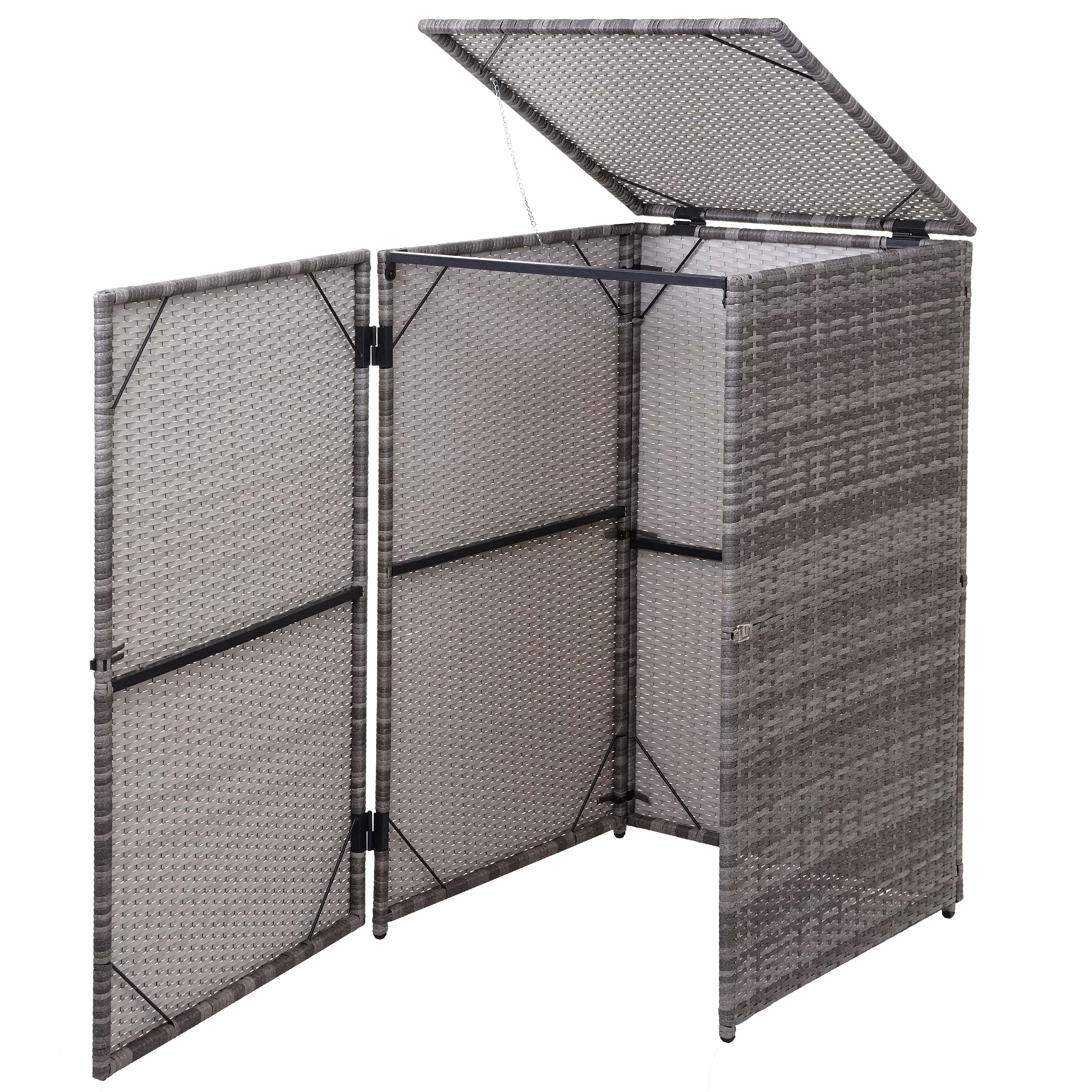 M&uuml;lltonnenverkleidung MCW-E25, M&uuml;lltonnenbox M&uuml;lltonnenabdeckung, Poly-Rattan 120l ~ grau 