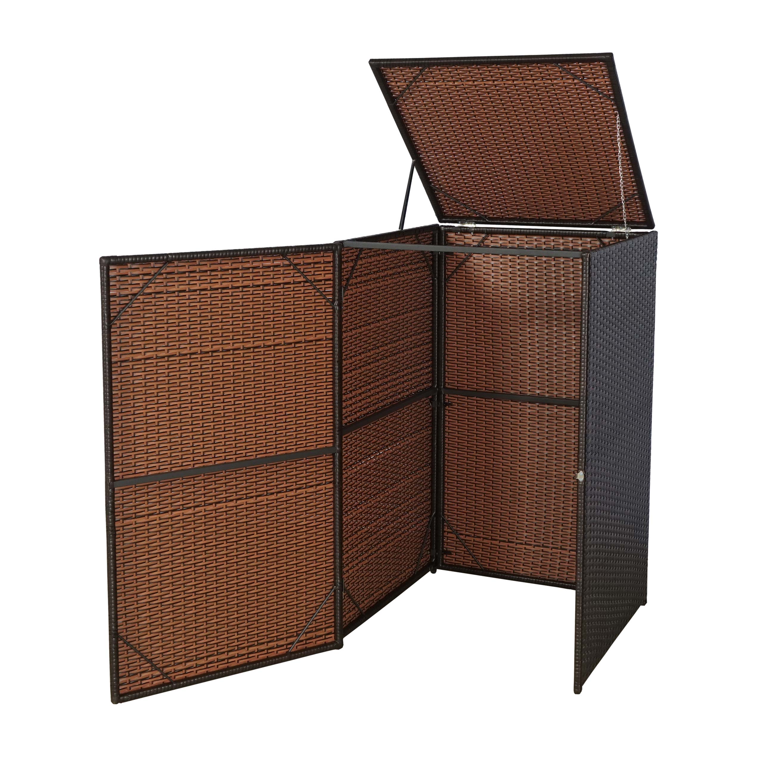 M&uuml;lltonnenverkleidung MCW-E25, M&uuml;lltonnenbox M&uuml;lltonnenabdeckung, Poly-Rattan 120l ~ braun 