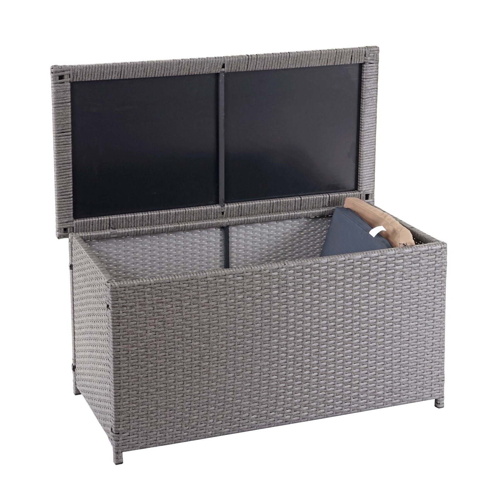Poly-Rattan Kissenbox -D88, Gartentruhe Auflagenbox Truhe ~ Basic grau, 51x100x50cm