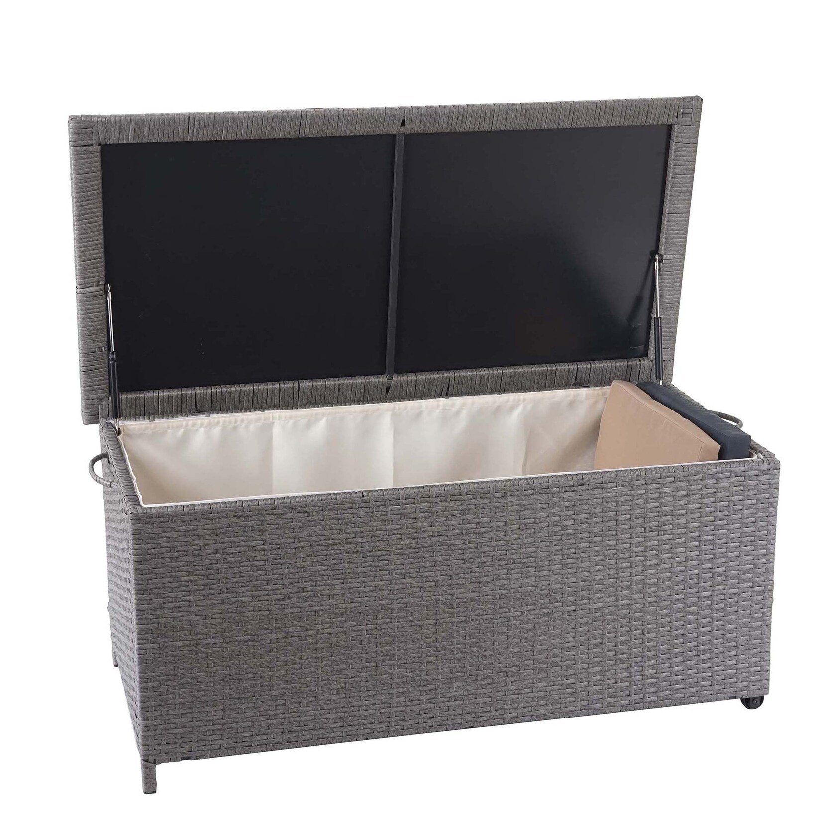 Poly-Rattan Kissenbox -D88, Gartentruhe Auflagenbox Truhe ~ Premium grau, 51x115x59cm