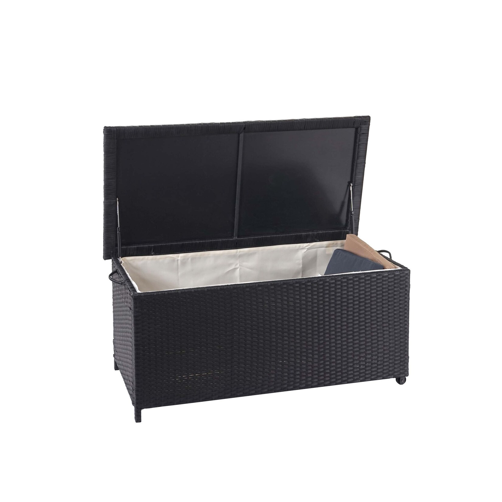 Poly-Rattan Kissenbox -D88, Gartentruhe Auflagenbox Truhe ~ Premium schwarz, 51x100x50cm