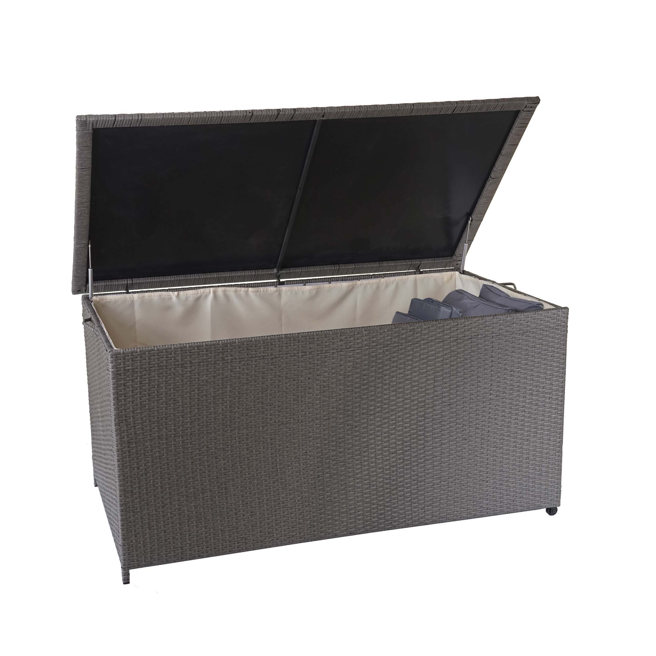 Poly-Rattan Kissenbox MCW-D88, Gartentruhe Auflagenbox Truhe ~ Premium grau, 80x160x94cm 950l 