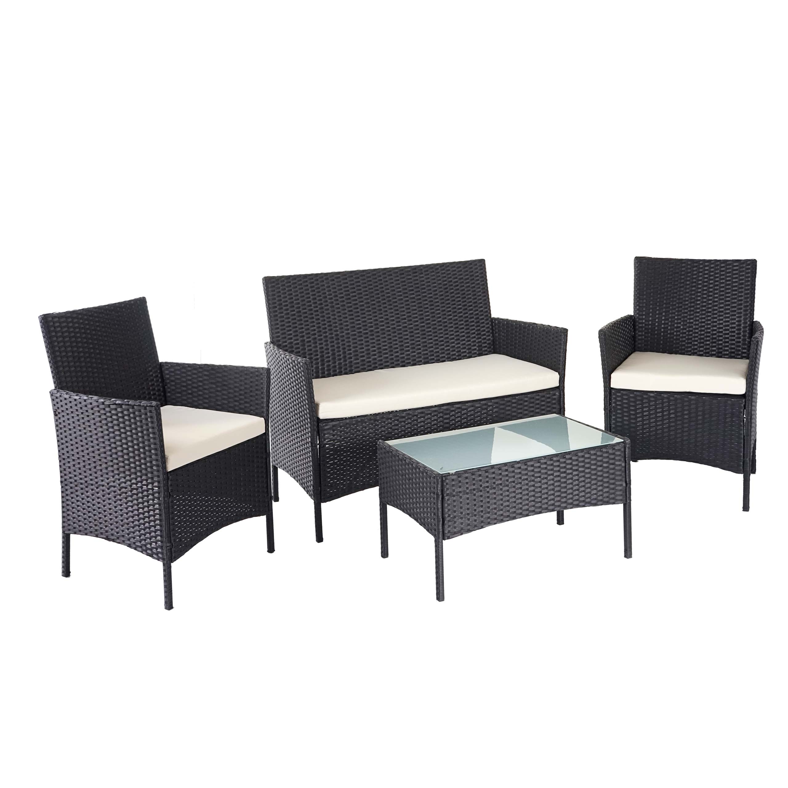 Poly-Rattan Garten-Garnitur MCW-D82, Sitzgruppe Lounge-Set ~ schwarz mit Kissen creme 