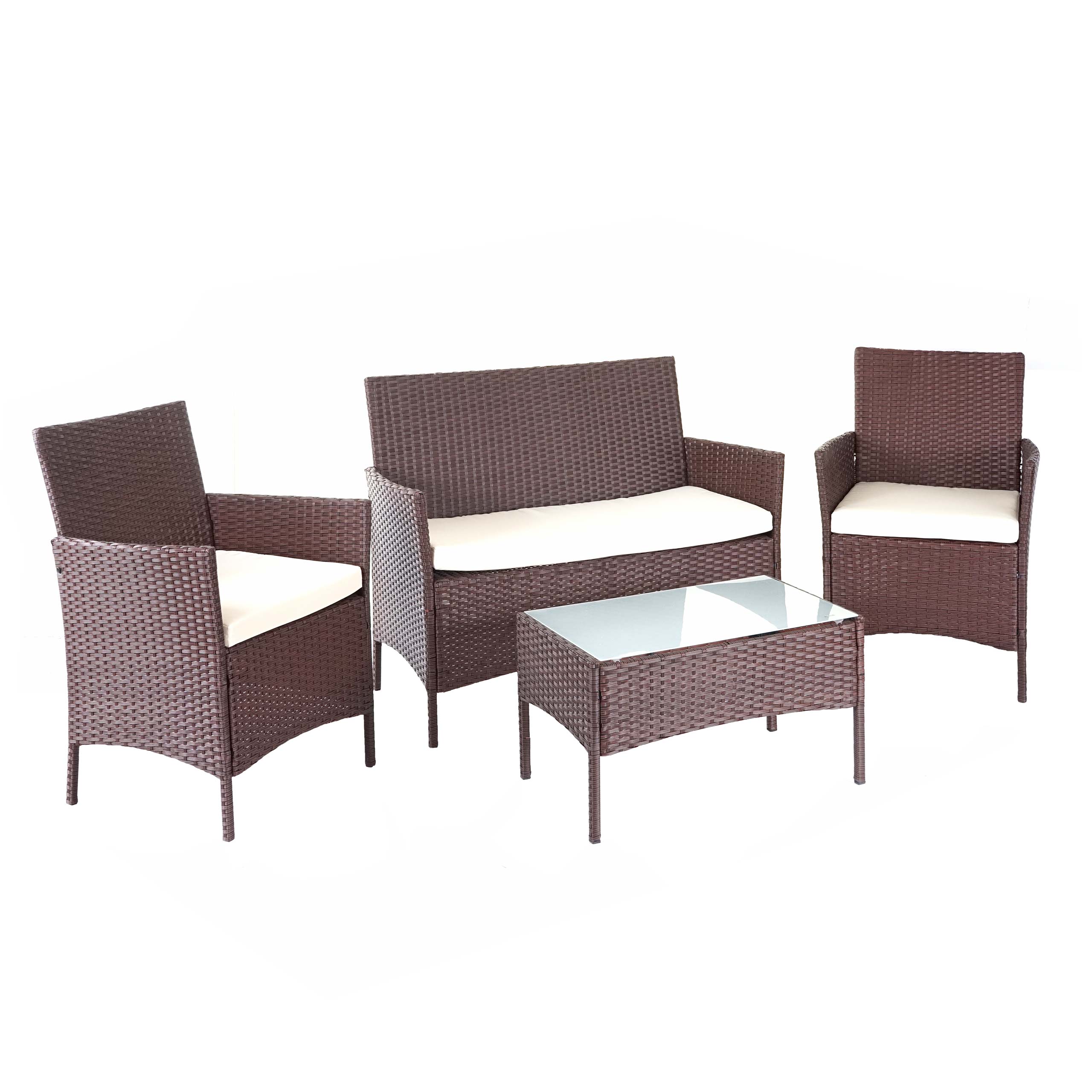 Poly-Rattan Garten-Garnitur MCW-D82, Sitzgruppe Lounge-Set ~ braun-meliert mit Kissen creme 
